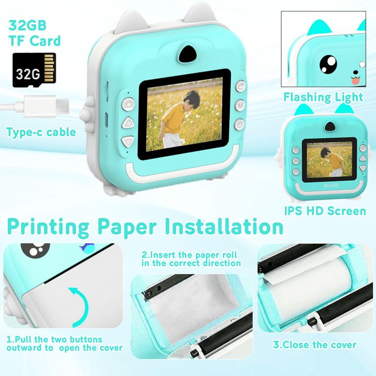 4uonly Children Kids Instant Camera 24MP Kids Digital Camera CXV8 Multi-function Monochrome Label Printer-image-28