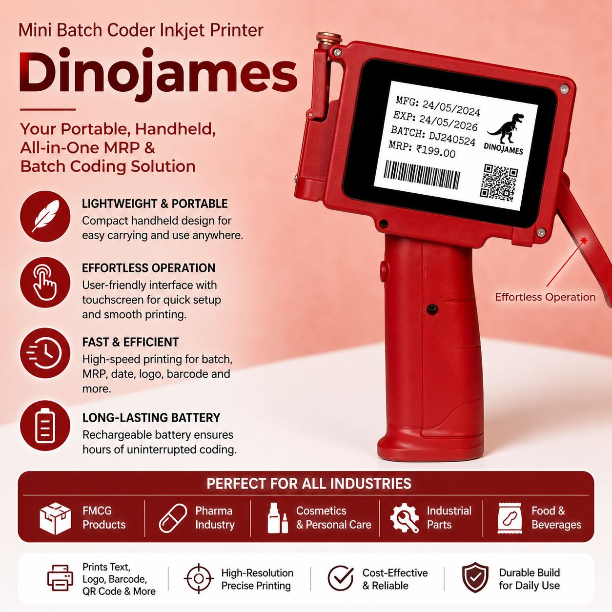 dinojames Mini Batch Coding Machine Handheld Inkjet Printer | Portable TIJ Inkjet Coder Multi-function Color Inkjet Printer-picture-38