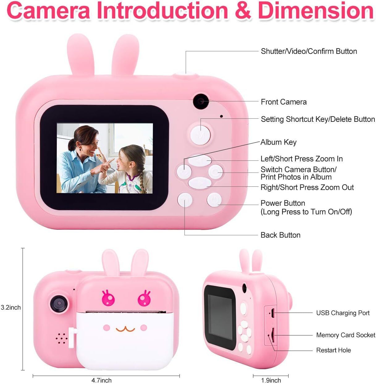 ENMORA Children diwali offer Q5 Kids Camera Instant Print Photo dsf4 Multi-function Monochrome Label Printer-image-21