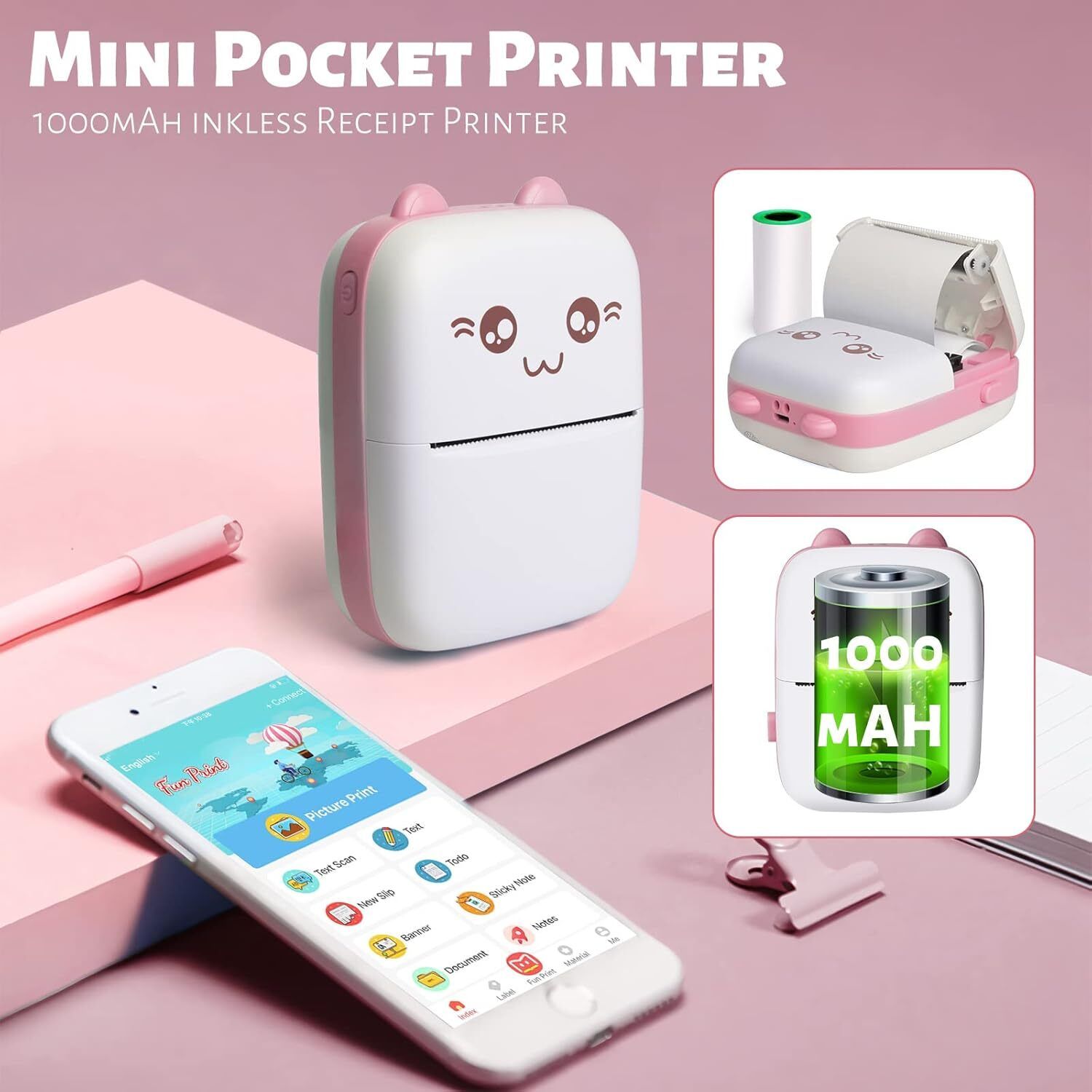 IMMUTABLE Mini Printer 2 Roll Bluetooth Portable Label Printer of Print AZX19 Multi-function Color Label Printer