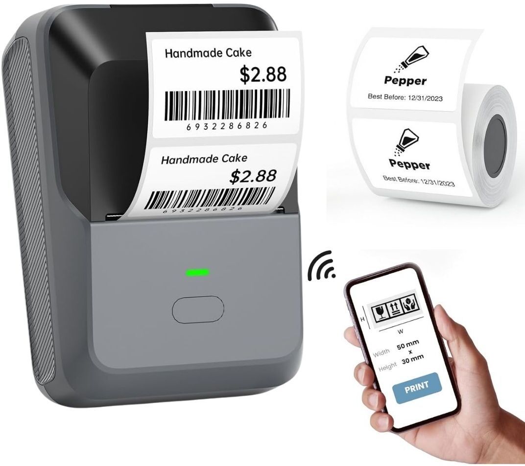 OnlyU Mini Bluetooth Thermal Label Printer for Business & Home Multi-function Monochrome Label Printer