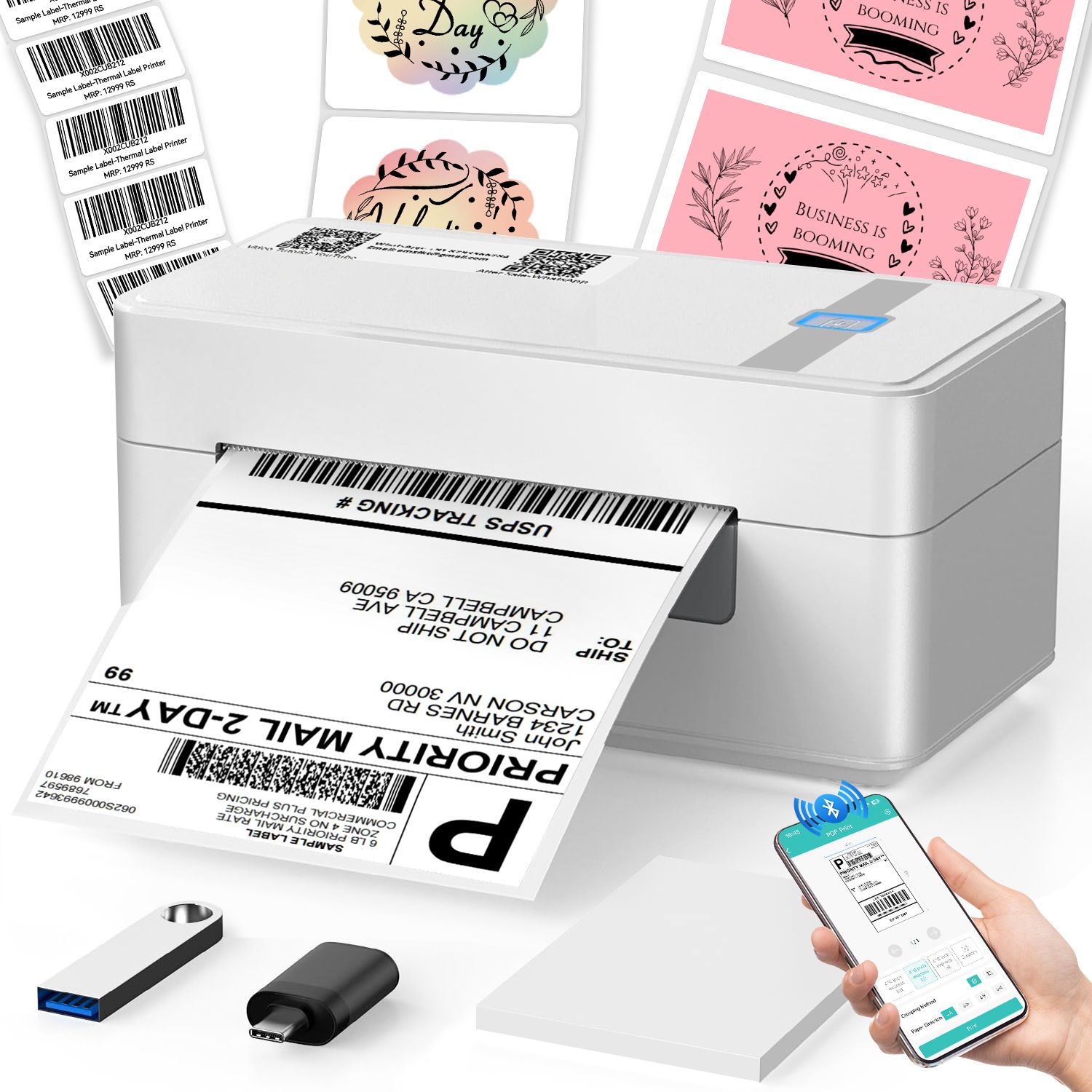HiRobot 2054N Bluetooth Thermal Label Printer 4X6" | Wireless Barcode Shipping Label Single Function Monochrome Label Printer