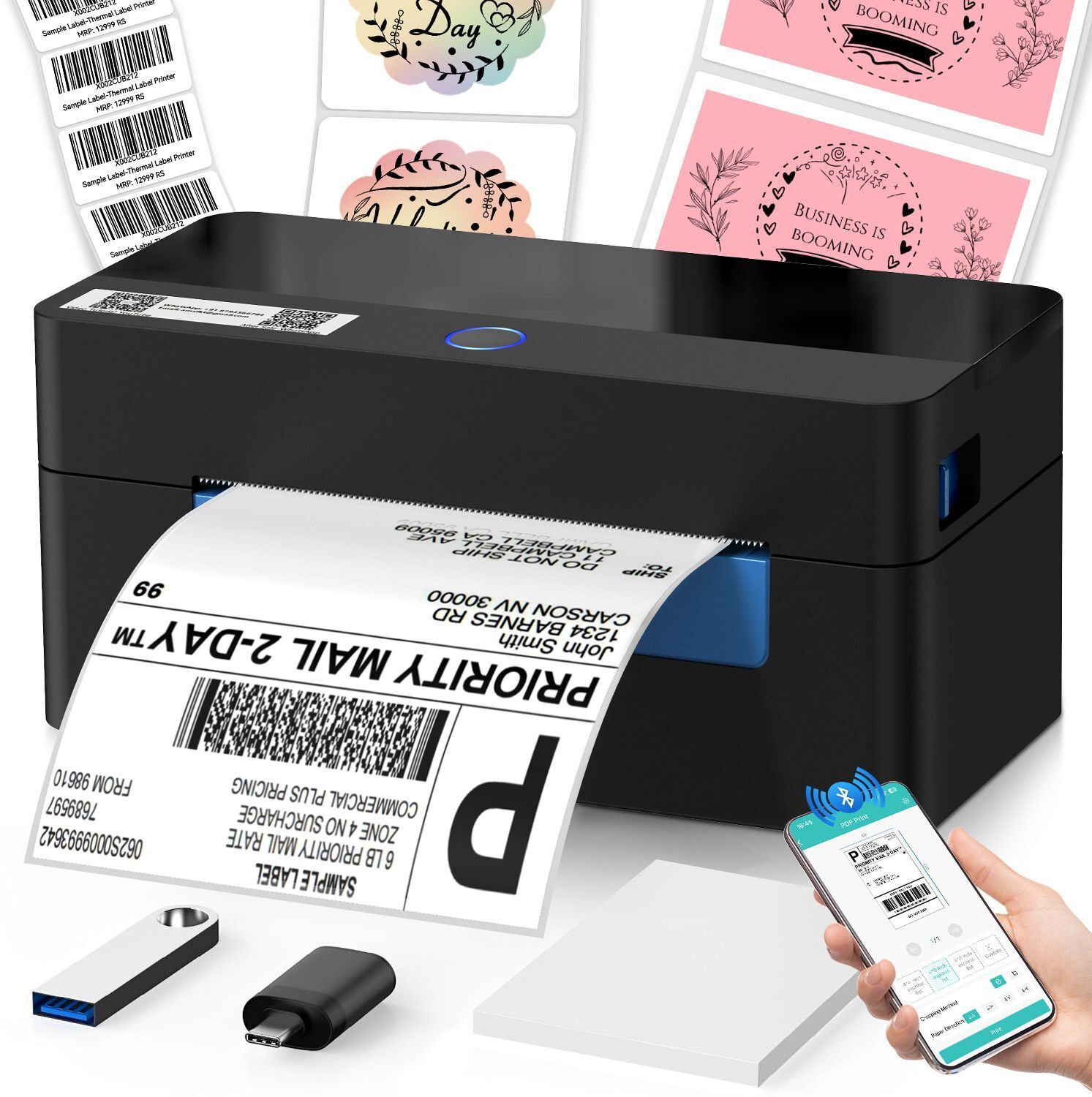 HiRobot 2054N Wireless Shipping Label Printer, 4x6" Bluetooth Thermal Printer, Barcode Single Function Monochrome Label Printer