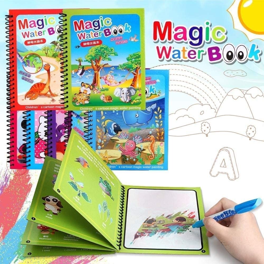 crazygol Water Book Reusable Magic Water Coloring Painting Book for Kids (2Pc) Printing Blocks-picture-27