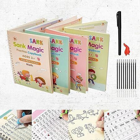 Magic Book for Kids,(4 Books 1 Pen 1 HandGrip 10 Refill) Printing Blocks-image-11