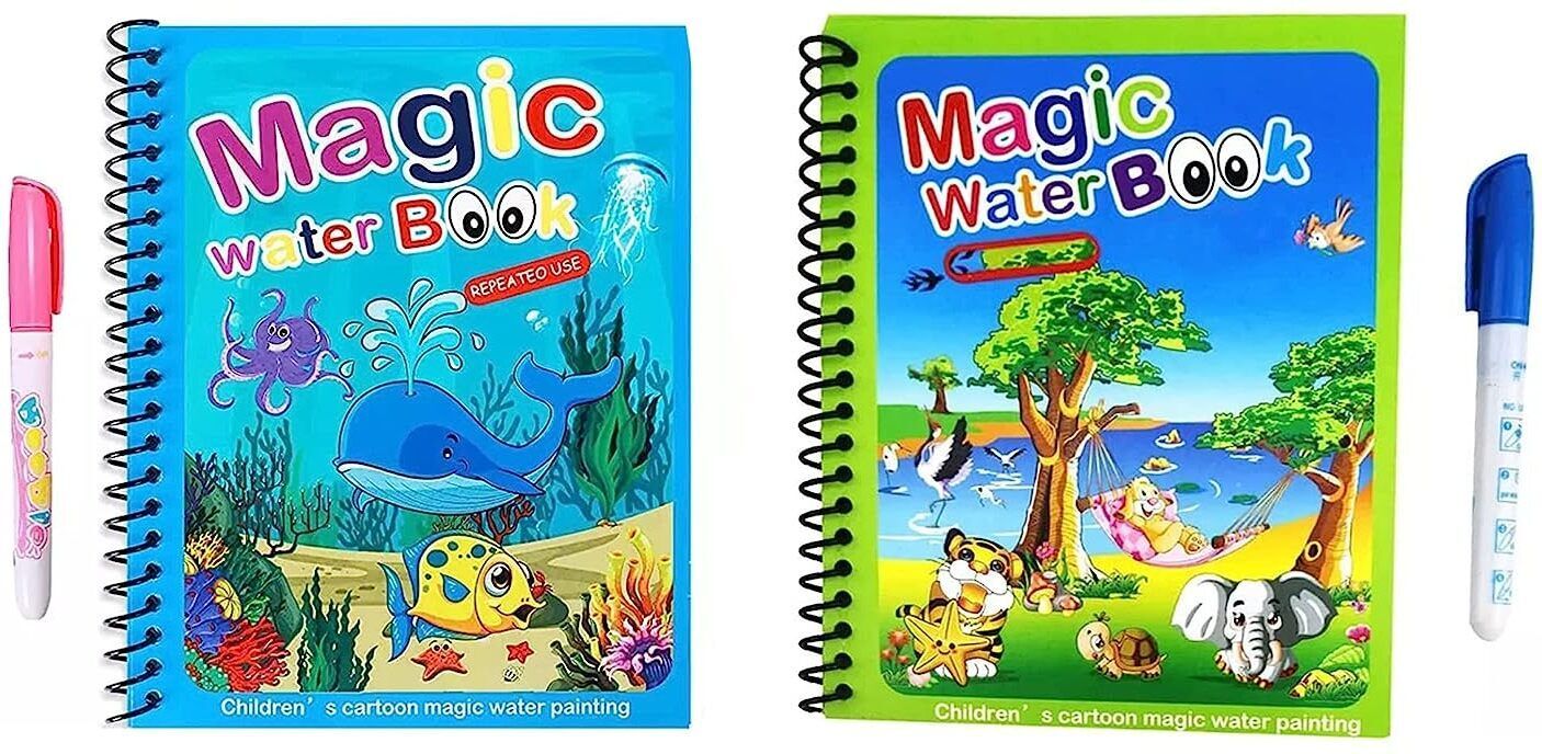 Reusable Magic Water Coloring Painting Book for Kids Pack of 2 Printing Blocks-image-17