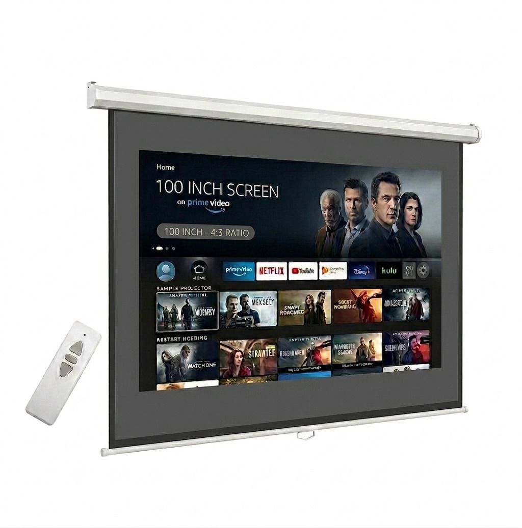 TONZO 100 inch Motorized Electric Projector Screen with Remote 4:3 Ratio Matte White Projector Screen (Width 203.2 cm x 152.4 cm Height)-image-30
