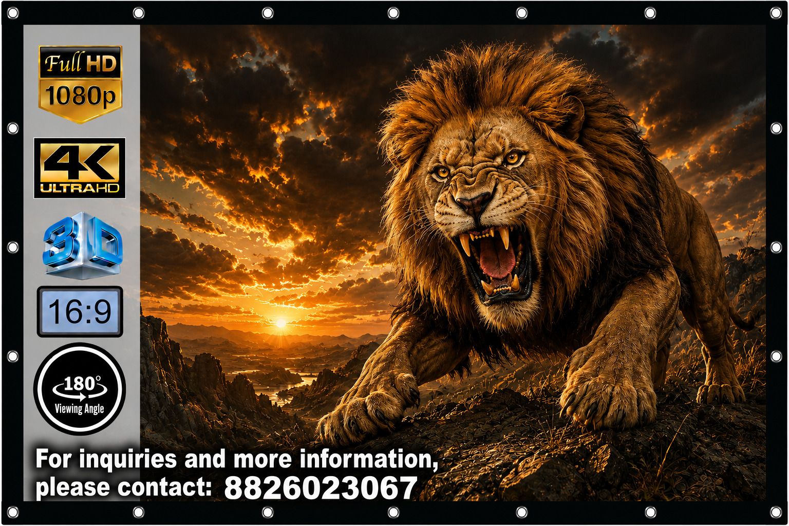 royality Eyelet Projector Screen 450" Diagonal (33FTW x 18.5FTH) 16:9, Full HD/4K/8K Projector Screen (Width 996 cm x 560 cm Height)-image-20