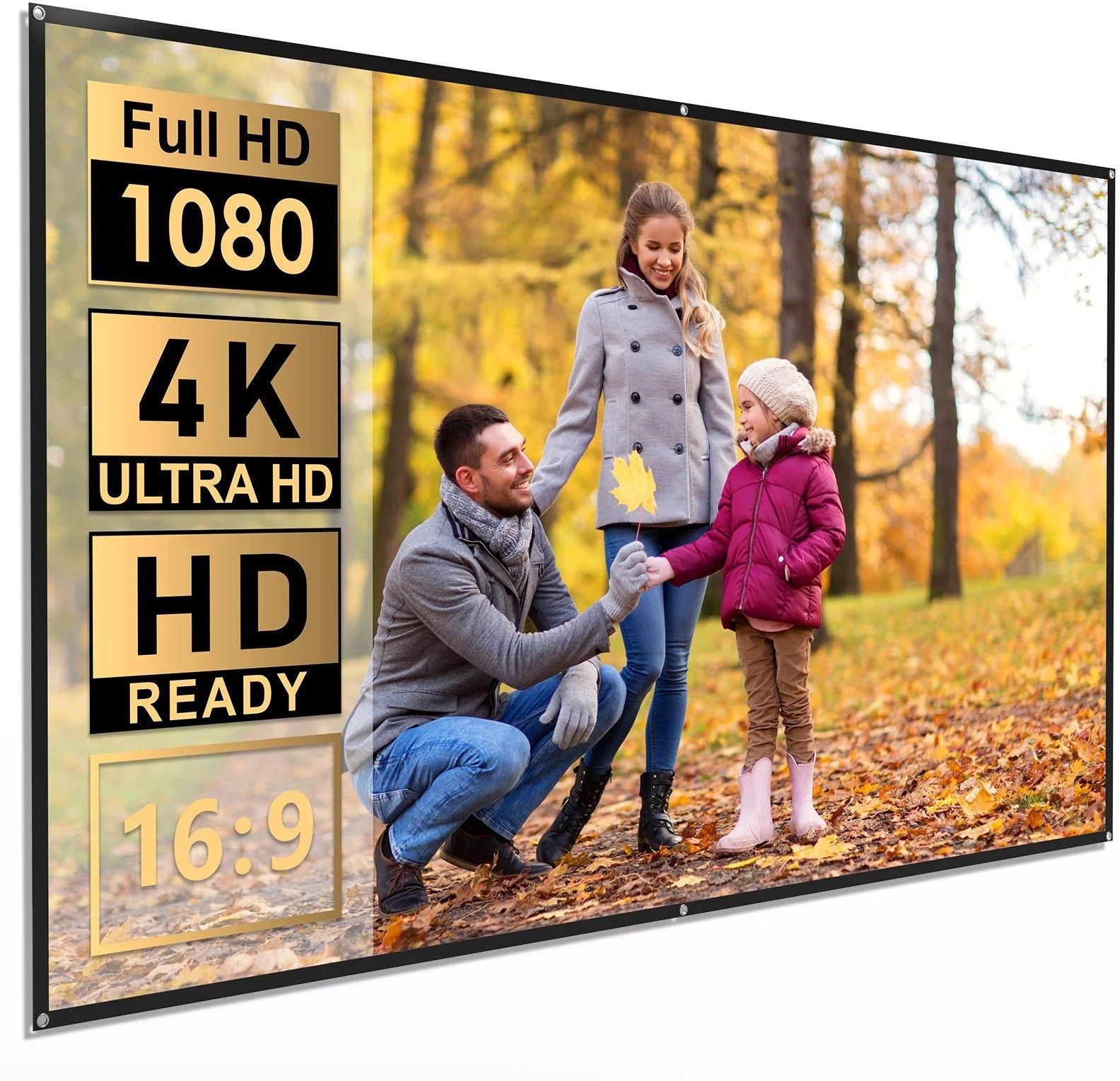 dev lite screens 70 Inch Diagonal Foldable 16:9 4K Eyelet Projector Screen (W) 61x34 Inch (H)) Projector Screen (Width 155 cm x 86.36 cm Height)-image-40