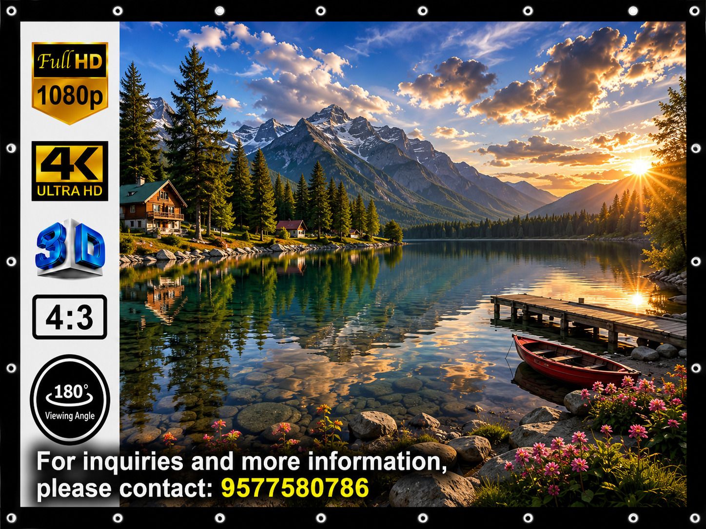 Savsol Eyelet Projector Screen 142" Diagonal (113.5W x 85H inch) 4:3, Full HD/4K/8K Projector Screen (Width 335 cm x 251 cm Height)-image-15