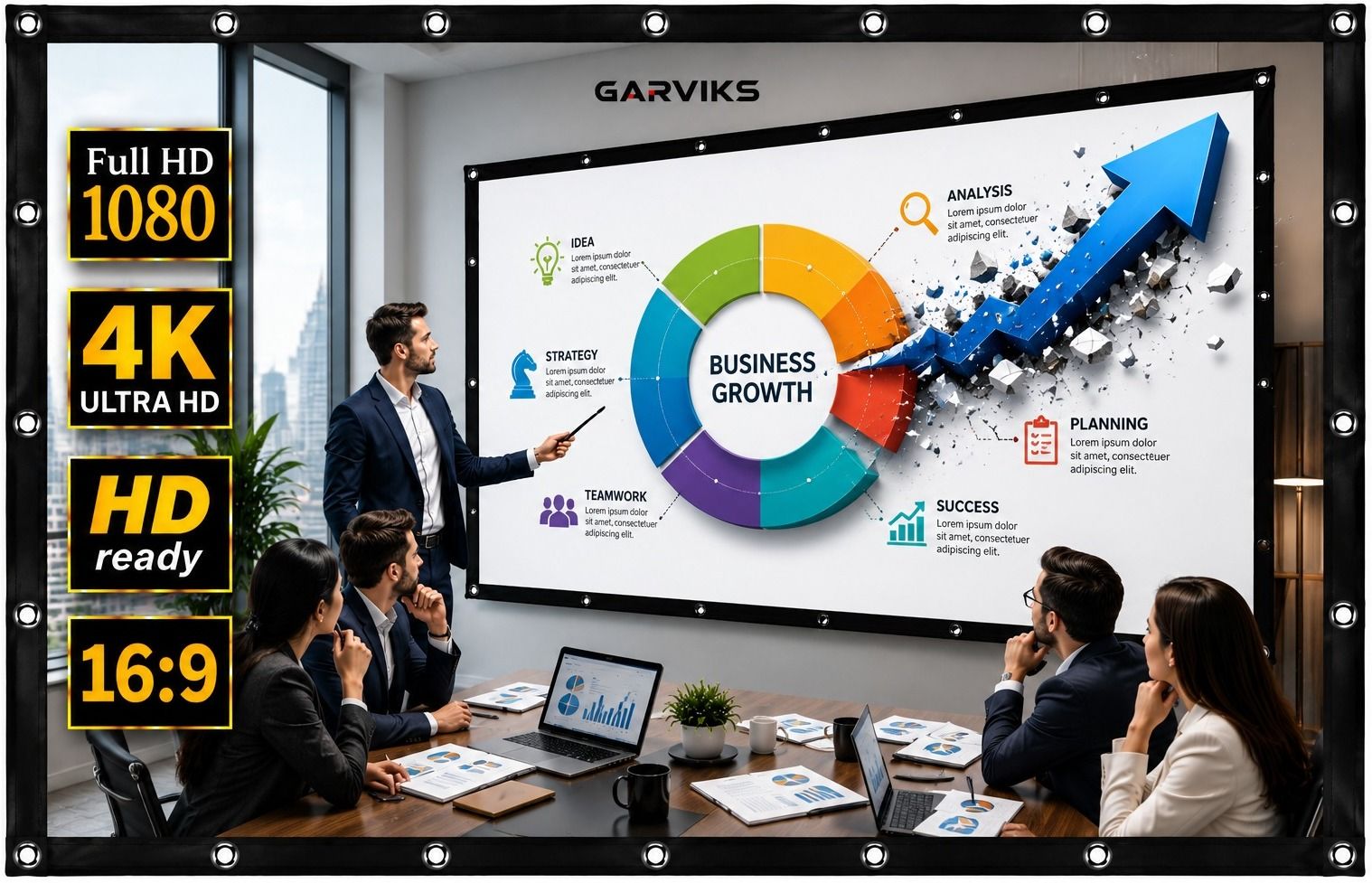 GARVIKS 73 Inch Foldable Projector Screen 16:9 Matte White Projection Full HD 4K Ready Projector Screen (Width 159 cm x 91 cm Height)-image-38