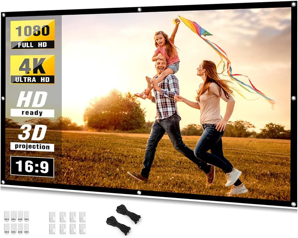 ZIOZY 84-inch Projector Screen 16:9 Hanging Projection Movie Washable Fold-able Eyelet Projector Screen (Width 186 cm x 105 cm Height)-image-40