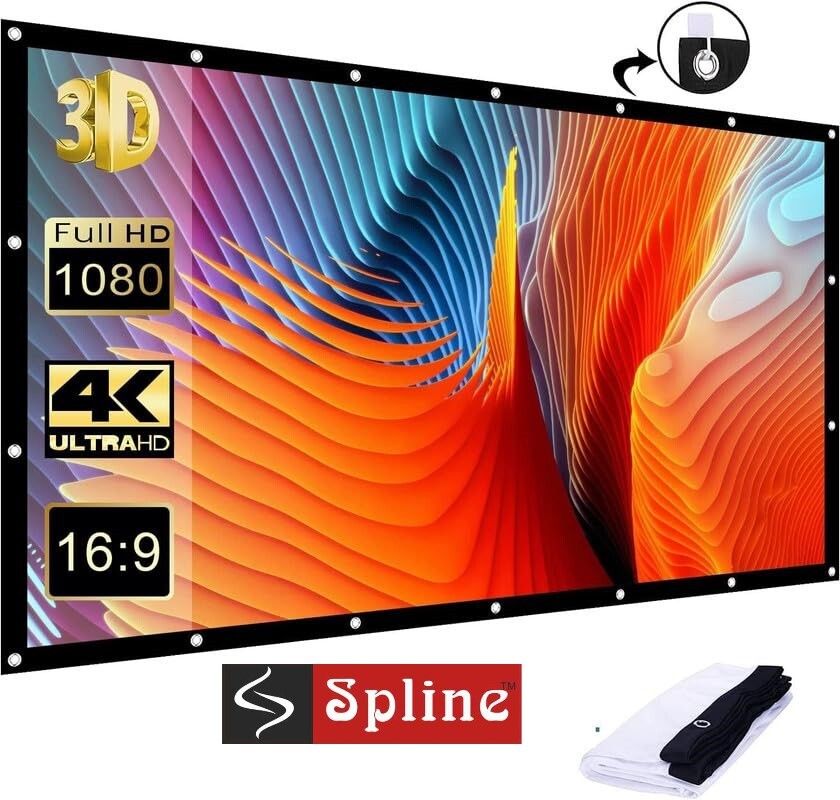Spline 135 inch 4K 16:9 Portable Eyelet Foldable for Home Anti-Crease Indoor Outdoor Projector Screen (Width 299 cm x 168 cm Height)-image-11