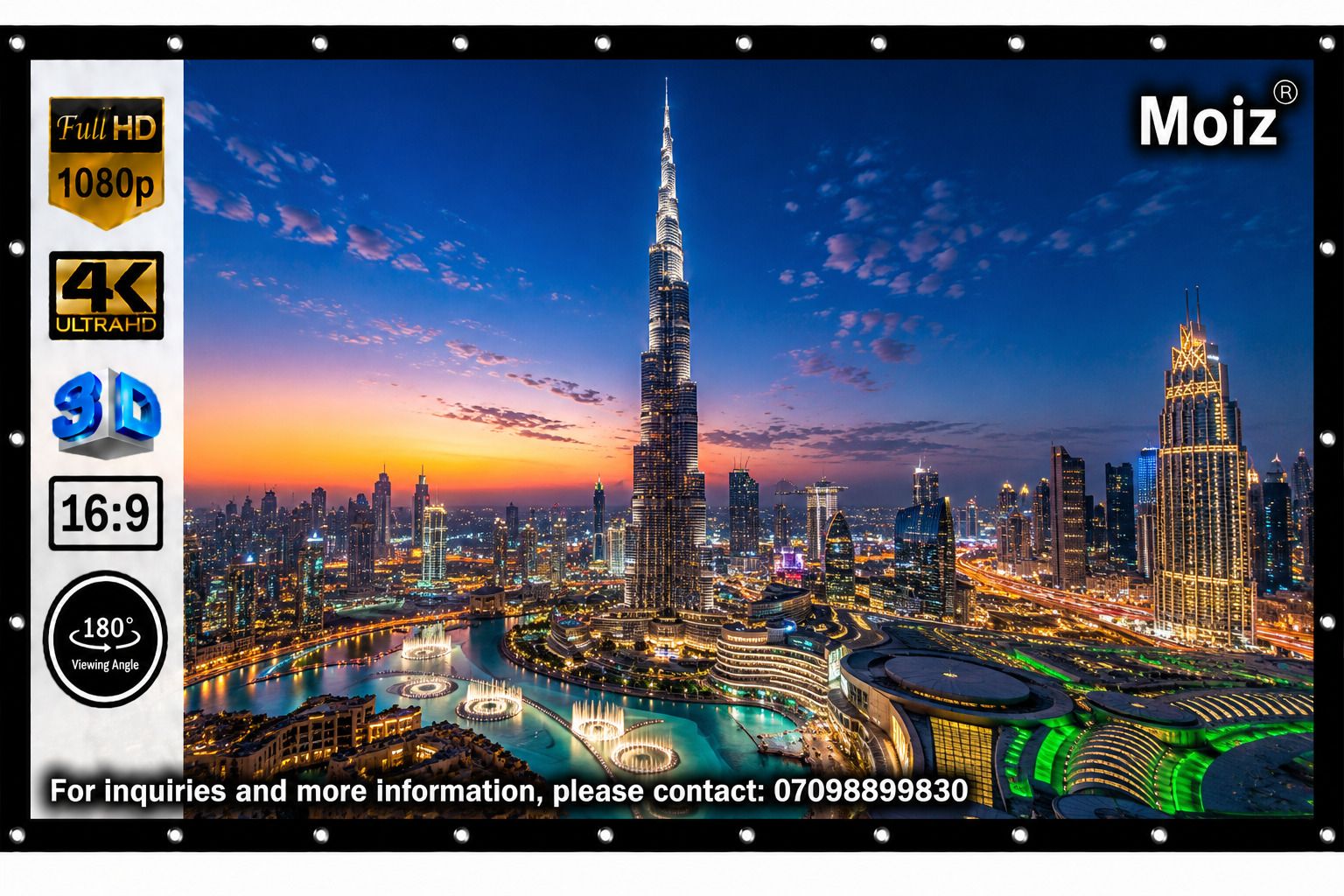 Moiz Eyelet Type Projector Screen 50" (40W x 30H inch) 4:3, Full HD/4K/8K Matte White Projector Screen (Width 101 cm x 76 cm Height)-image-33