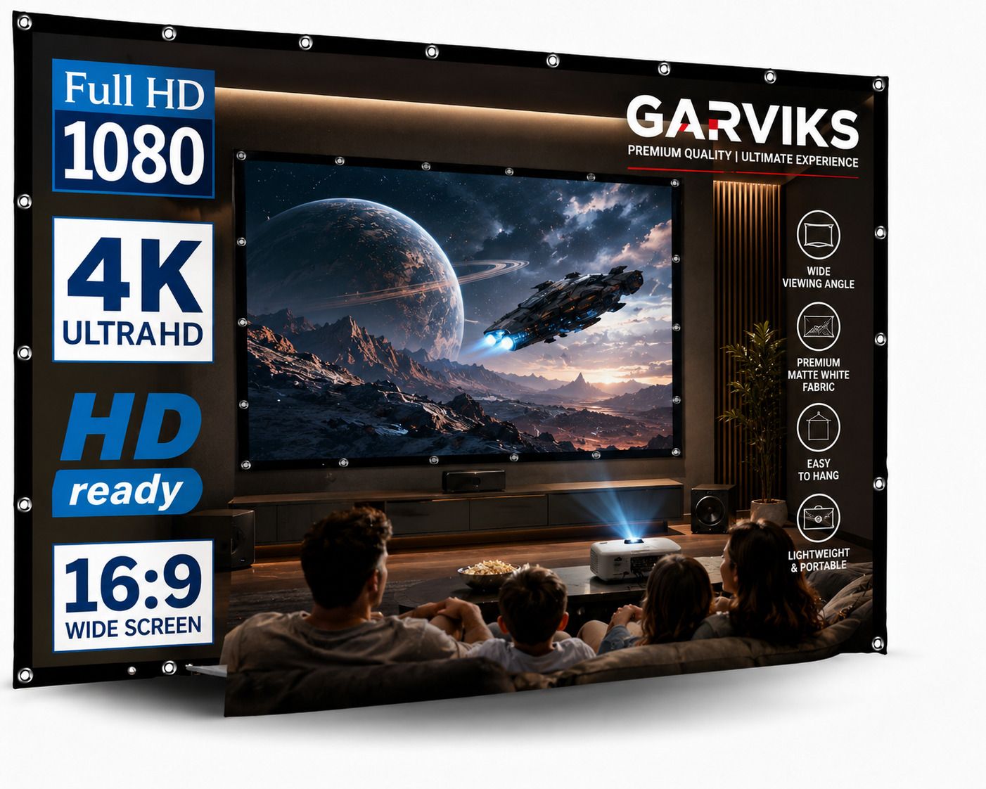 GARVIKS 120 Inch Diagonal Foldable 16:9 Aspect Ratio HD 4K Full White Matte Projection Projector Screen (Width 266 cm x 149 cm Height)-image-45