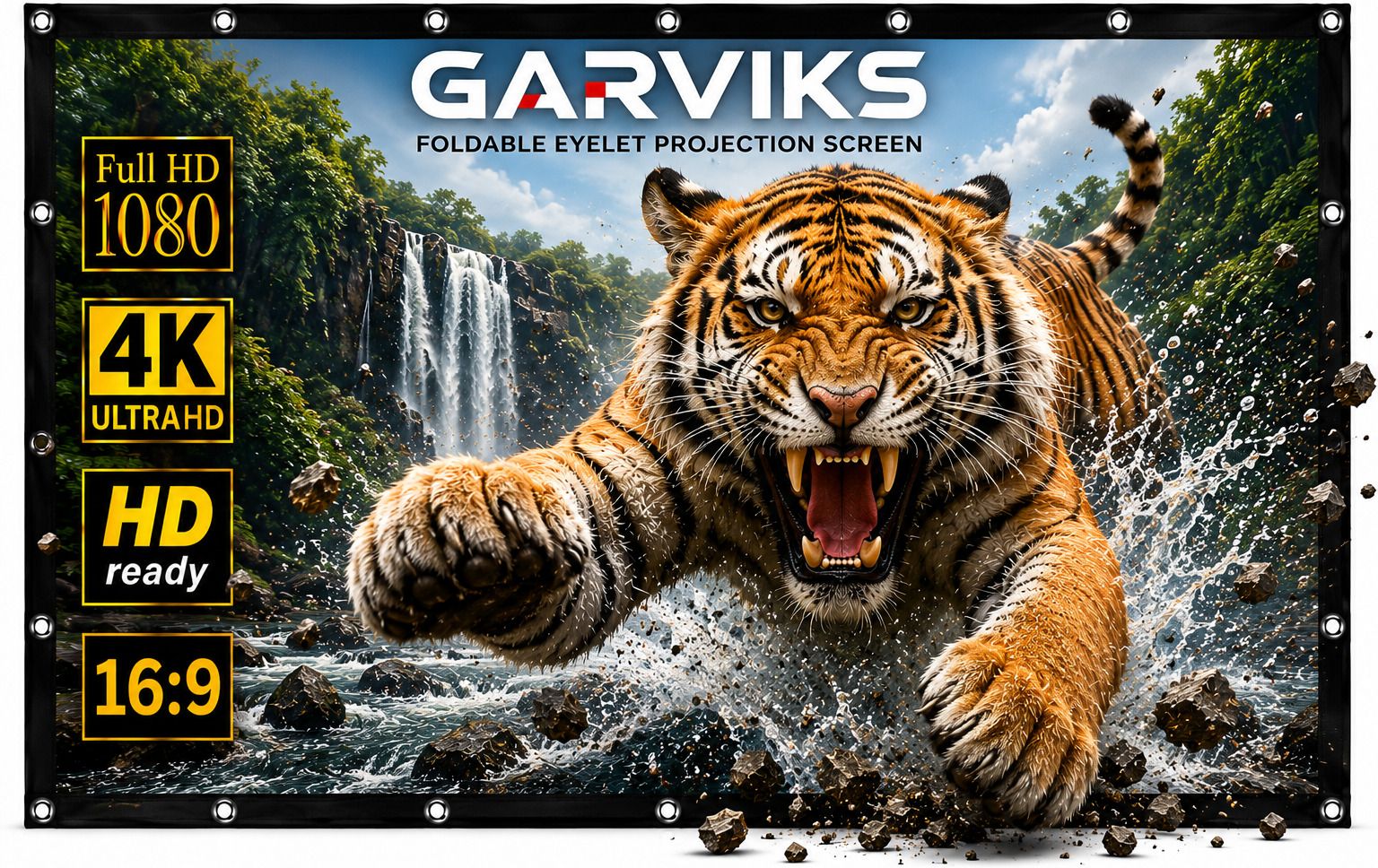 GARVIKS 82 Inch Foldable Projector Screen 16:9 HD 4K 3D Projection, Matte White Fabric Projector Screen (Width 182 cm x 102 cm Height)-image-42