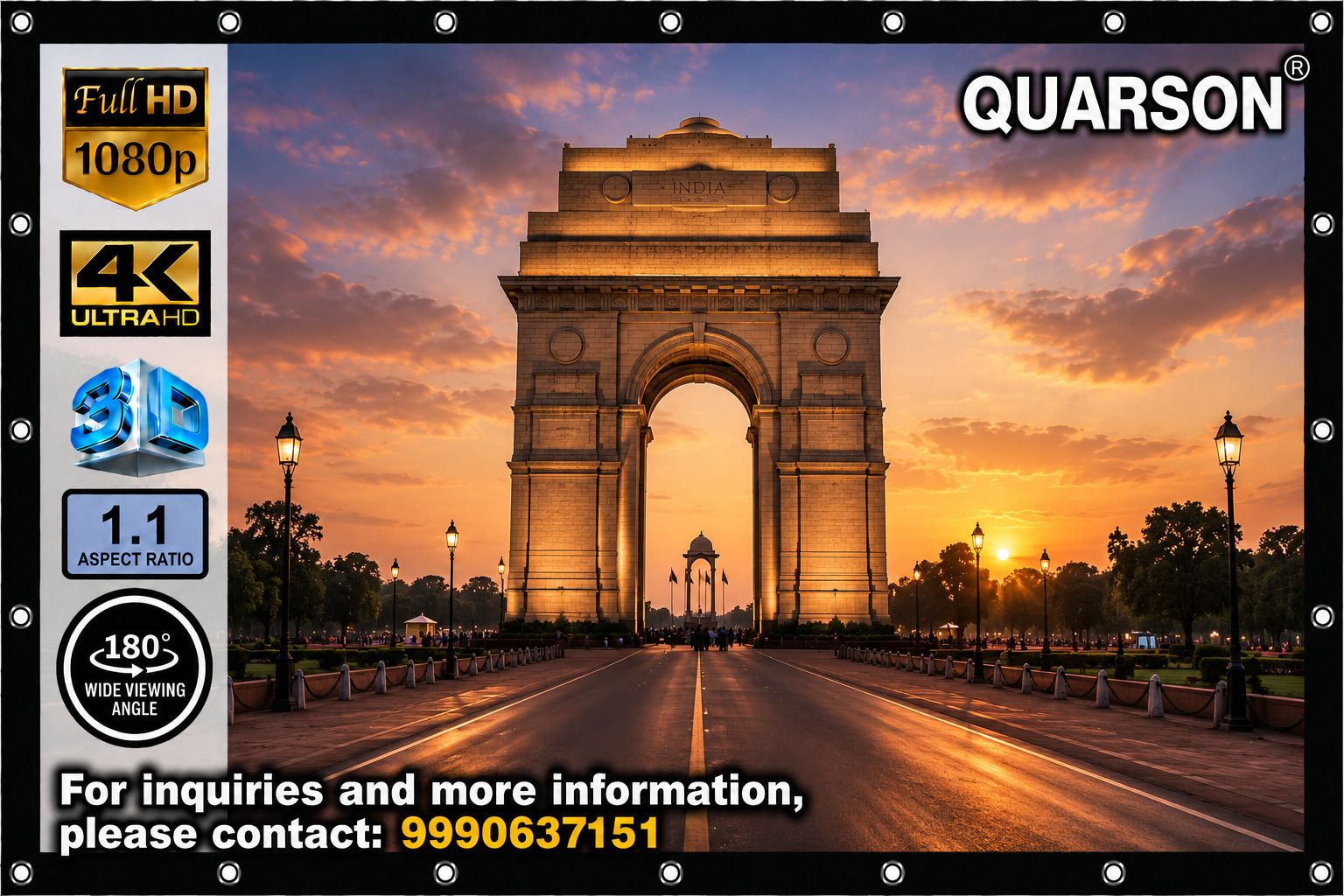 QUARSON Eyelet 6FT x 6FT Projector Screen 1:1 Aspect Ratio HD 4K Matte White Projector Screen (Width 183 cm x 183 cm Height)-image-23