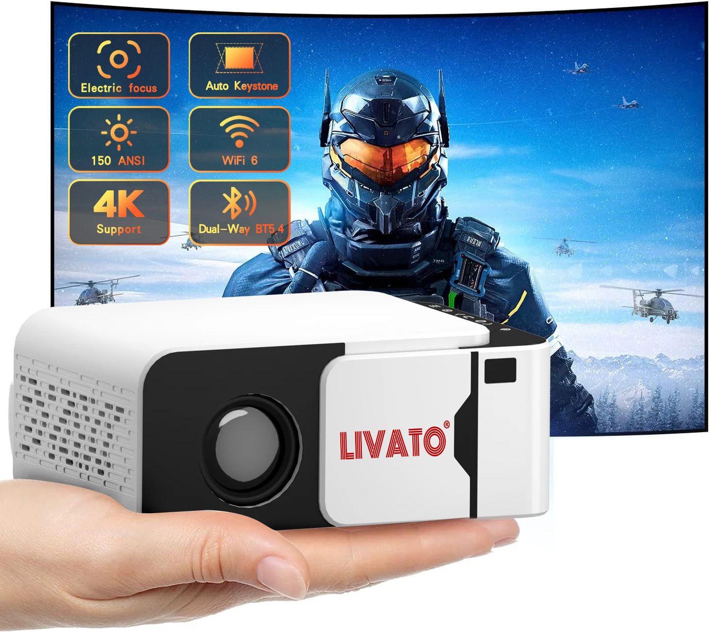 Livato T5 Android 13 4K Support Native 720P Wifi BT 6 Auto Keystone and Electric Focus (5000 lm / 1 Speaker / Wireless / Remote Controller) Portable Projector-image-44
