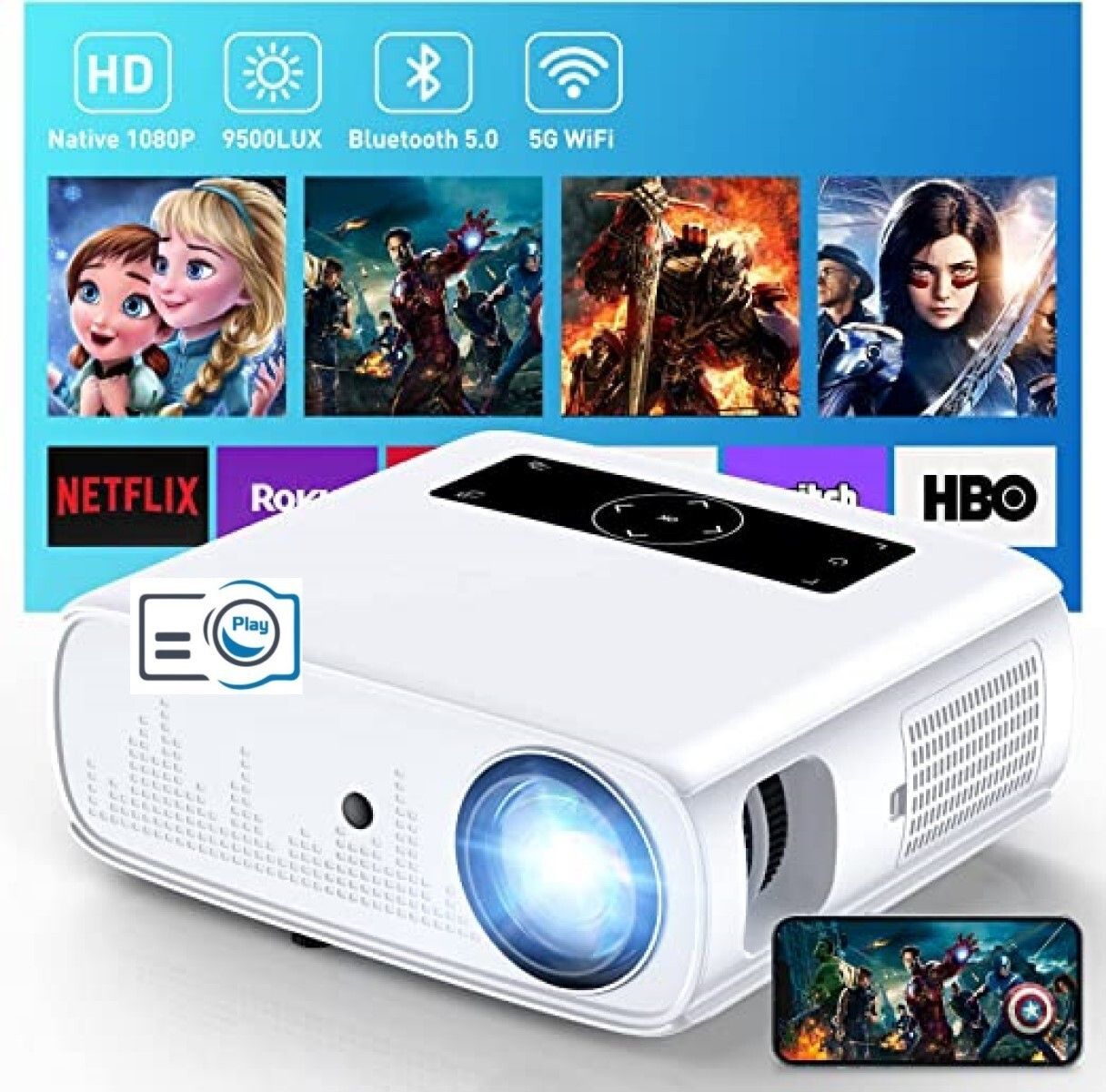 PLAY MP4A Latest Android 9.0 Advance Technology 4k 3D Full HD LED Smart Projector (6800 lm / Wireless / Remote Controller) Portable Projector-image-23