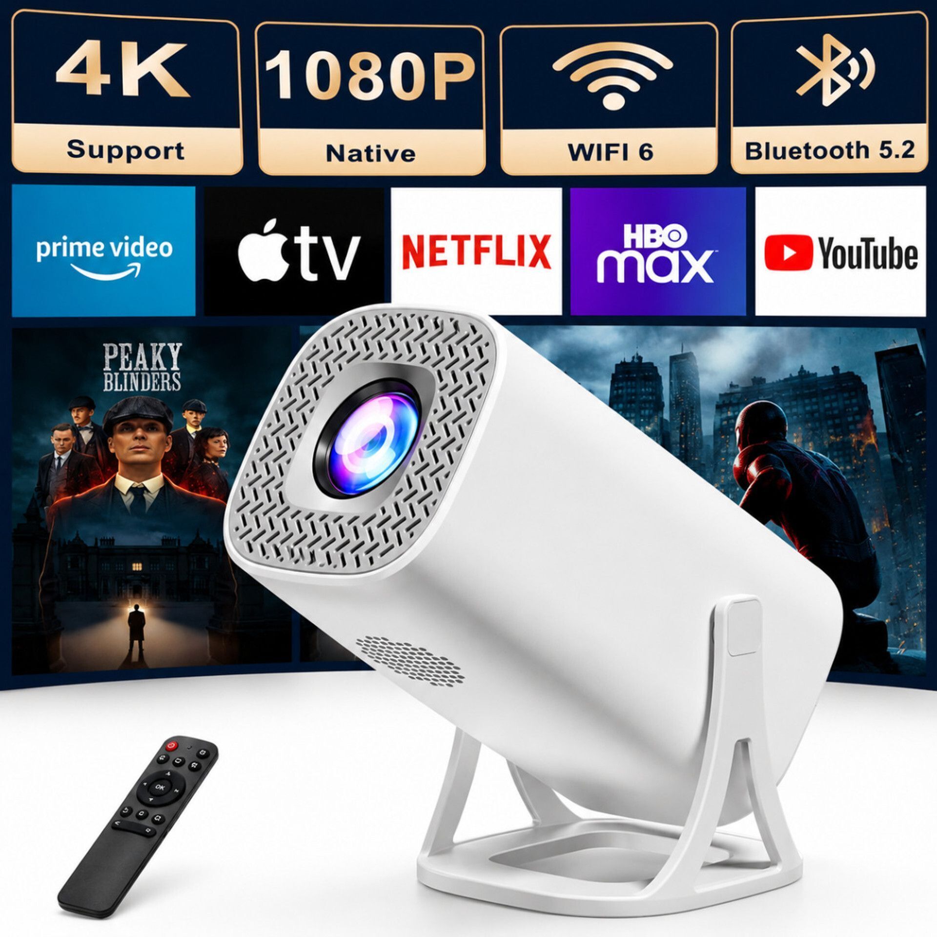 UNIKEY Compact LED Projector | Android 14 | Full HD | WiFi & Bluetooth (8400 lm / 1 Speaker / Wireless / Remote Controller) Portable Projector-image-23