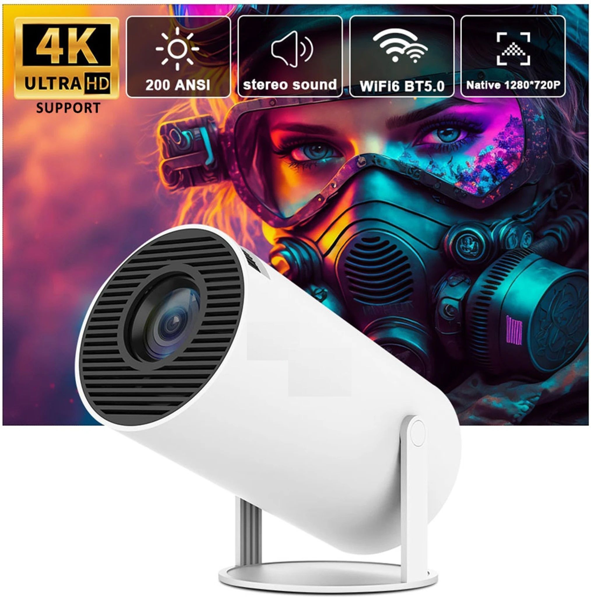 Truecode HY320 Mini 4K Support Native HD Android 11 WiFi 6/BT 5.0 Freestyle Auto Keystone (2000 lm) Portable Projector-image-45