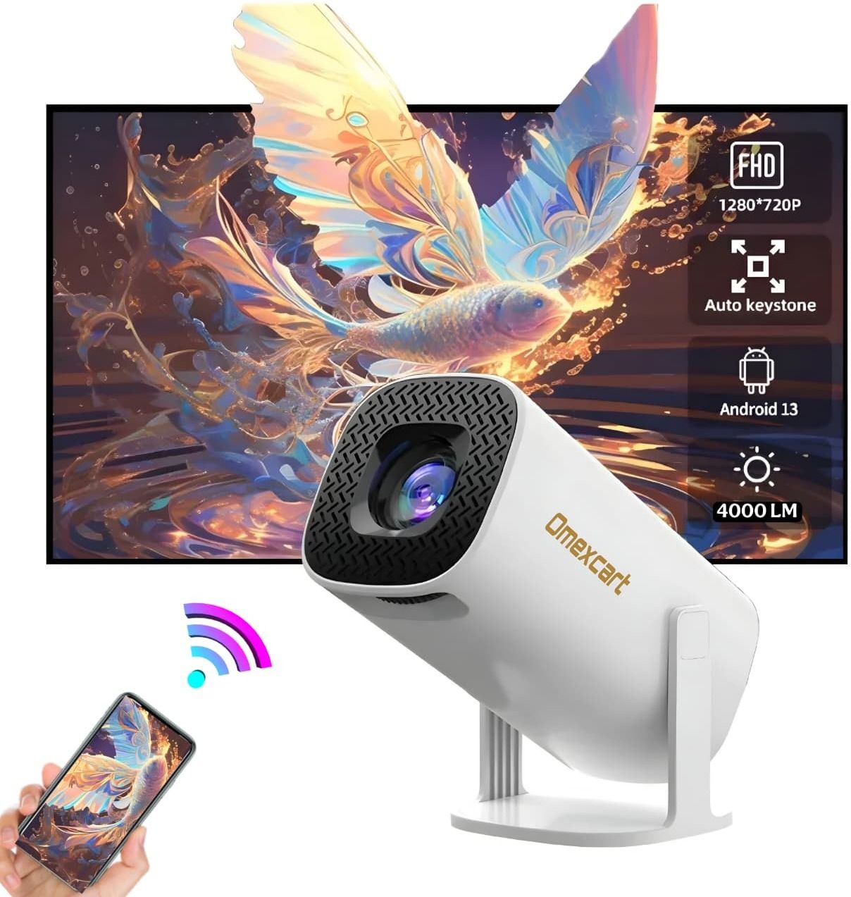Omexcart Android WiFi 6G BT 5.0 Inbuilt Netflix Prime Video Hotstar (4000 lm / 1 Speaker / Wireless / Remote Controller) Portable Projector-image-24