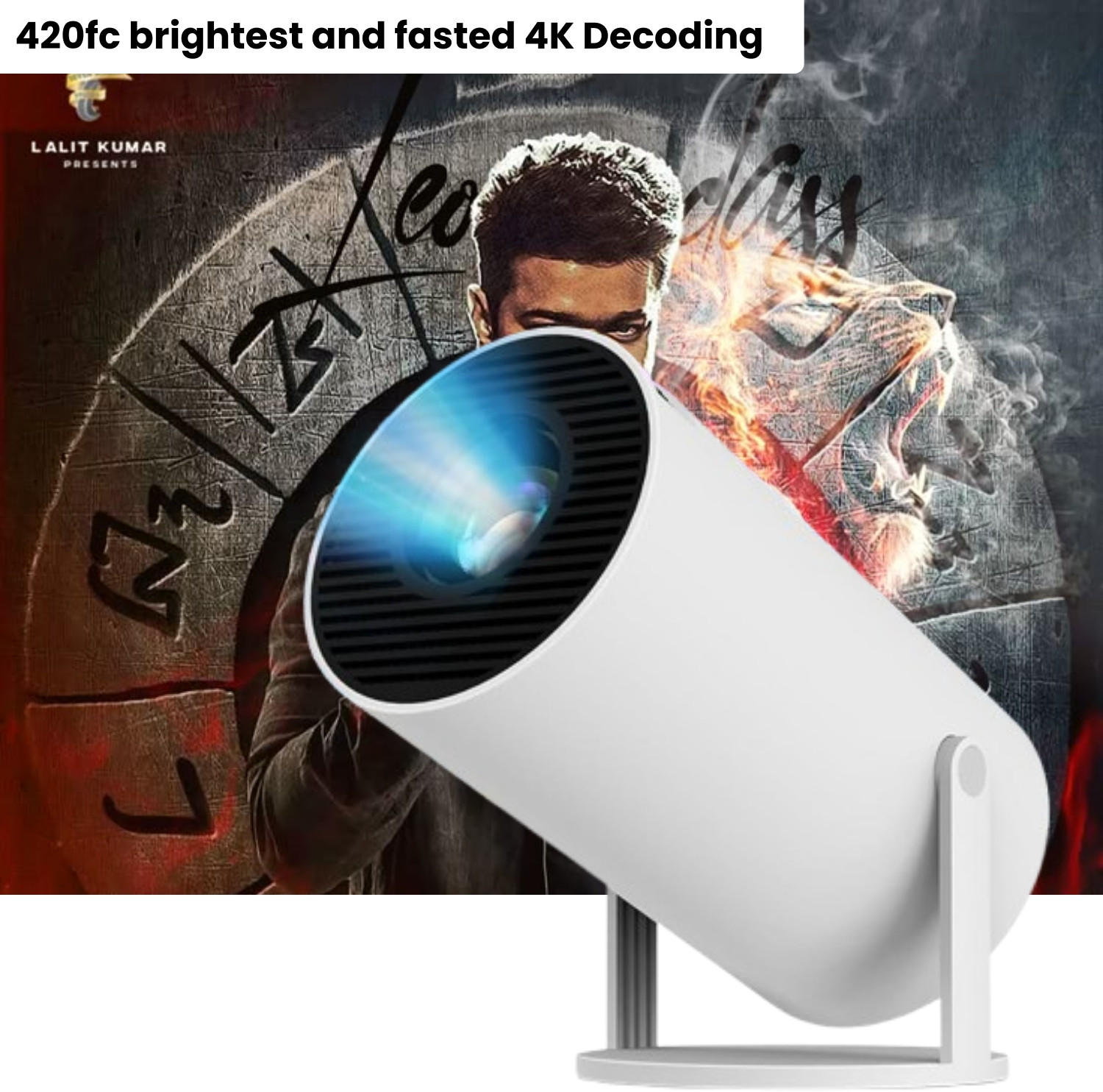 Frony Smart Projector for Home 4K Support Rotabable Design withApp Netflix,YouTubeC327 (4500 lm / 1 Speaker / Wireless / Remote Controller) Portable Projector image 1