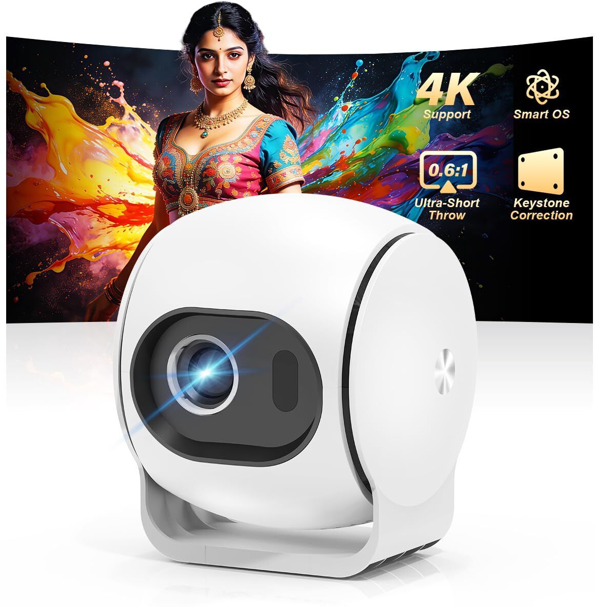 ELEPHANTBOAT Smart Projector with Android 13 Ultra Short Throw for Home Cinema (13000 lm / Wireless / Remote Controller) Portable Projector-image-48