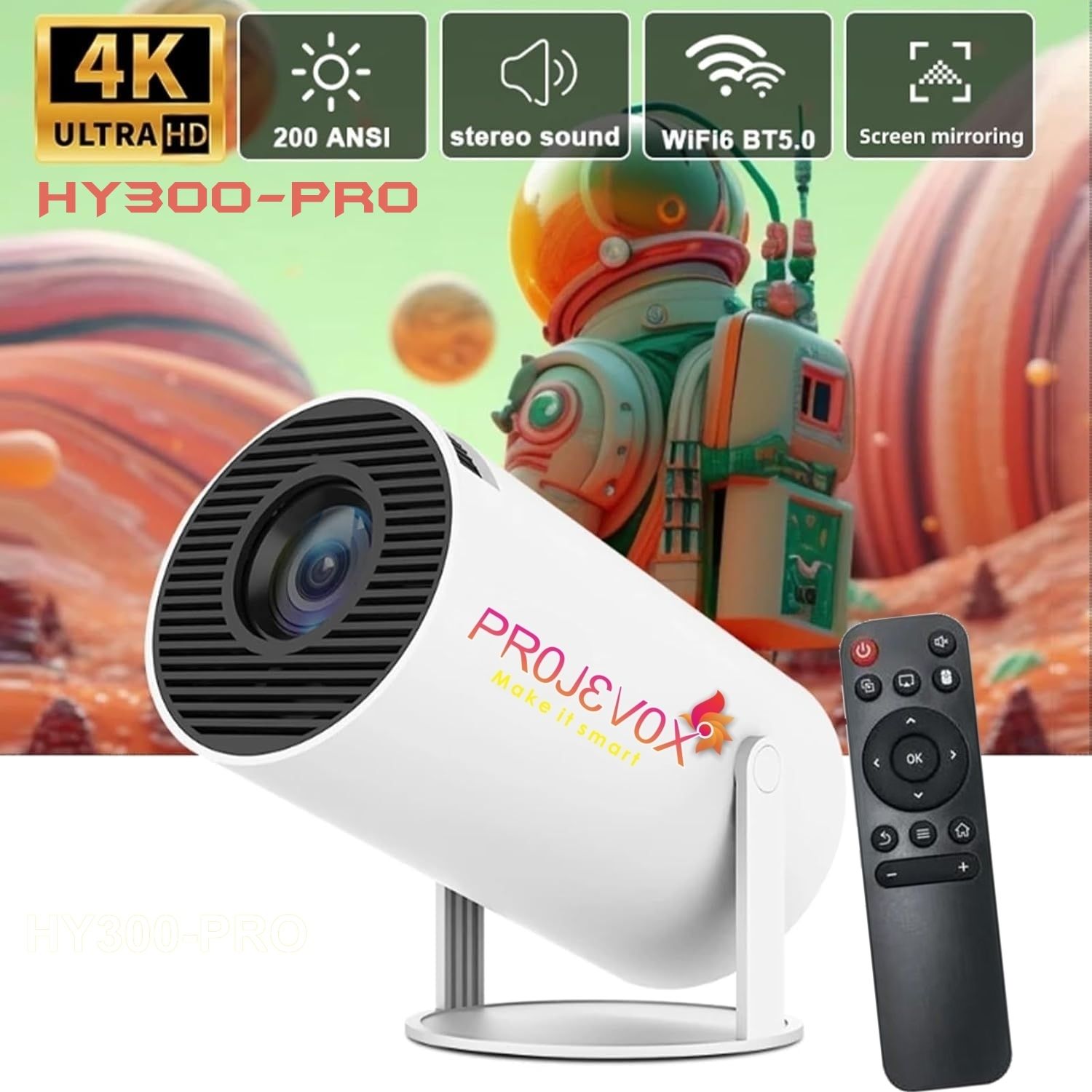 Projevox HY300 Android 11 WiFi BT 720P HD Auto Keystone Portable Projector 2026 Edition (5000 lm / 1 Speaker / Wireless / Remote Controller) Portable Projector-image-11