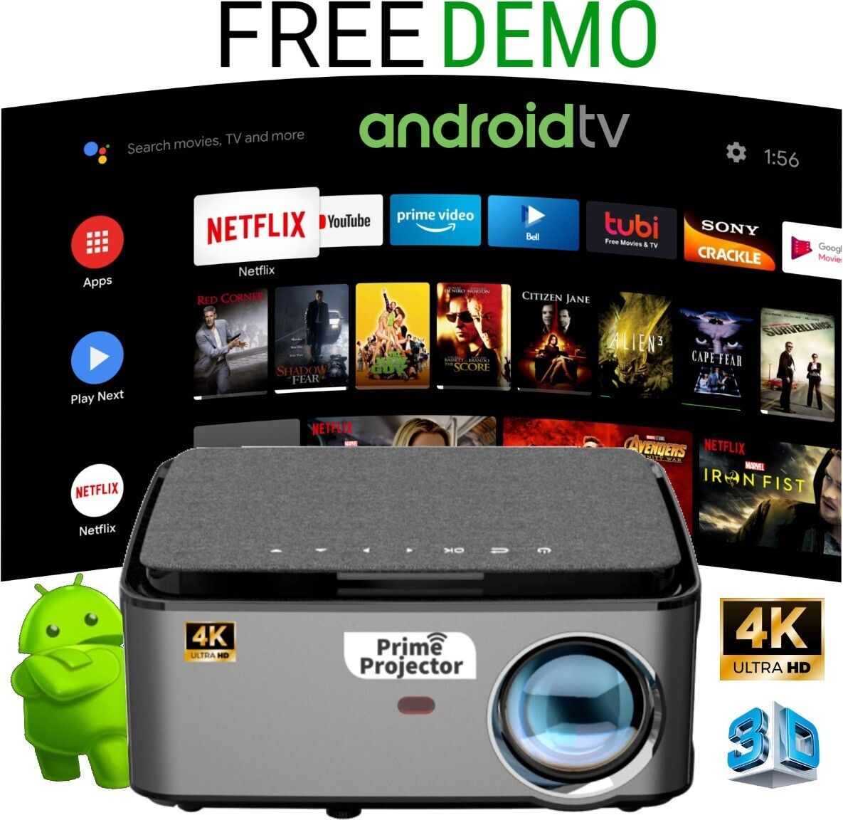 Prime Projector Latest PS4 4K UHD 3D Projector| Android 9.0, 4D Keystone| 350" LED Projector| (7500 lm / 2 Speaker / Wireless / Remote Controller) Portable Projector-image-37