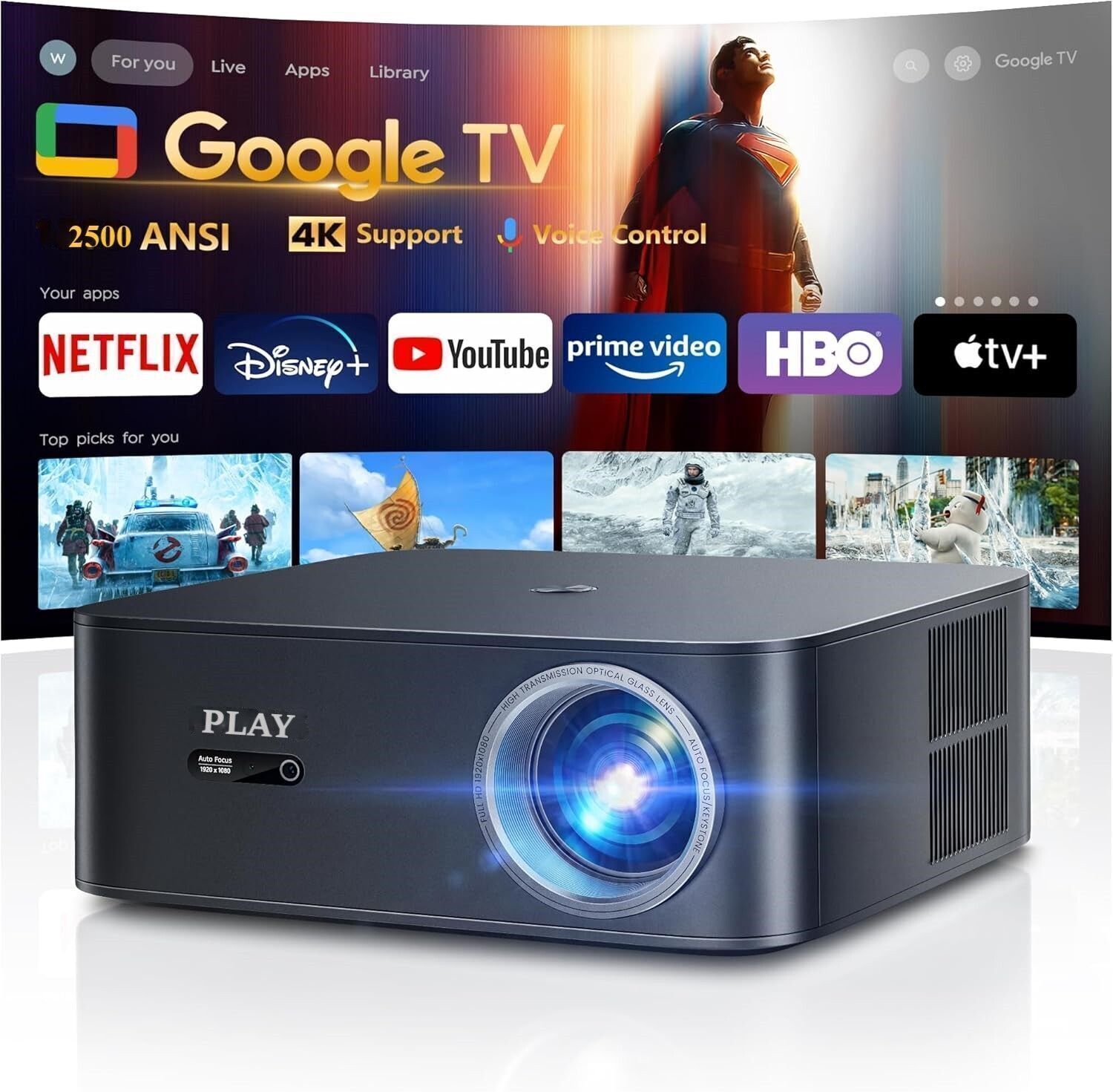PLAY Mac Pro Android 11 2500 ANSI 5G WiFi BT Automated UHD Google Approved (25000 lm / Wireless / Remote Controller) Portable Projector-image-21