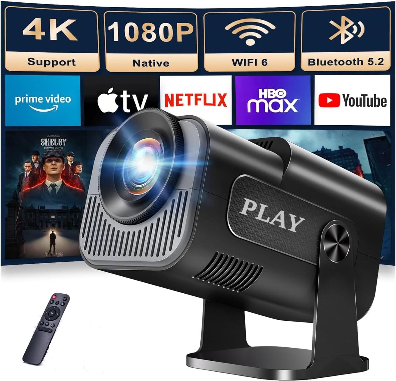 PLAY ART Android 13 4K Decoding 1080 FHD Speaker BT AutoKeystone Freestyle (5000 lm / 1 Speaker / Wireless / Remote Controller) Portable Projector-image-7