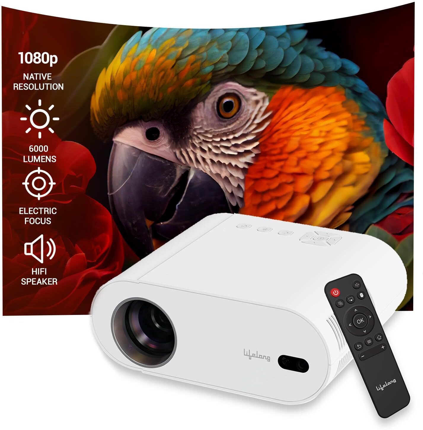 Lifelong TruePixel (6000 lm / 1 Speaker / Wireless / Remote Controller) Portable Android 1080p Native Full HD with 4K - Upto 150-inch Display, Inbuilt Speaker, Bluetooth, Wi-Fi, Smart Apps Support like Netflix, Prime, Youtube Smart Home Projector-image-35
