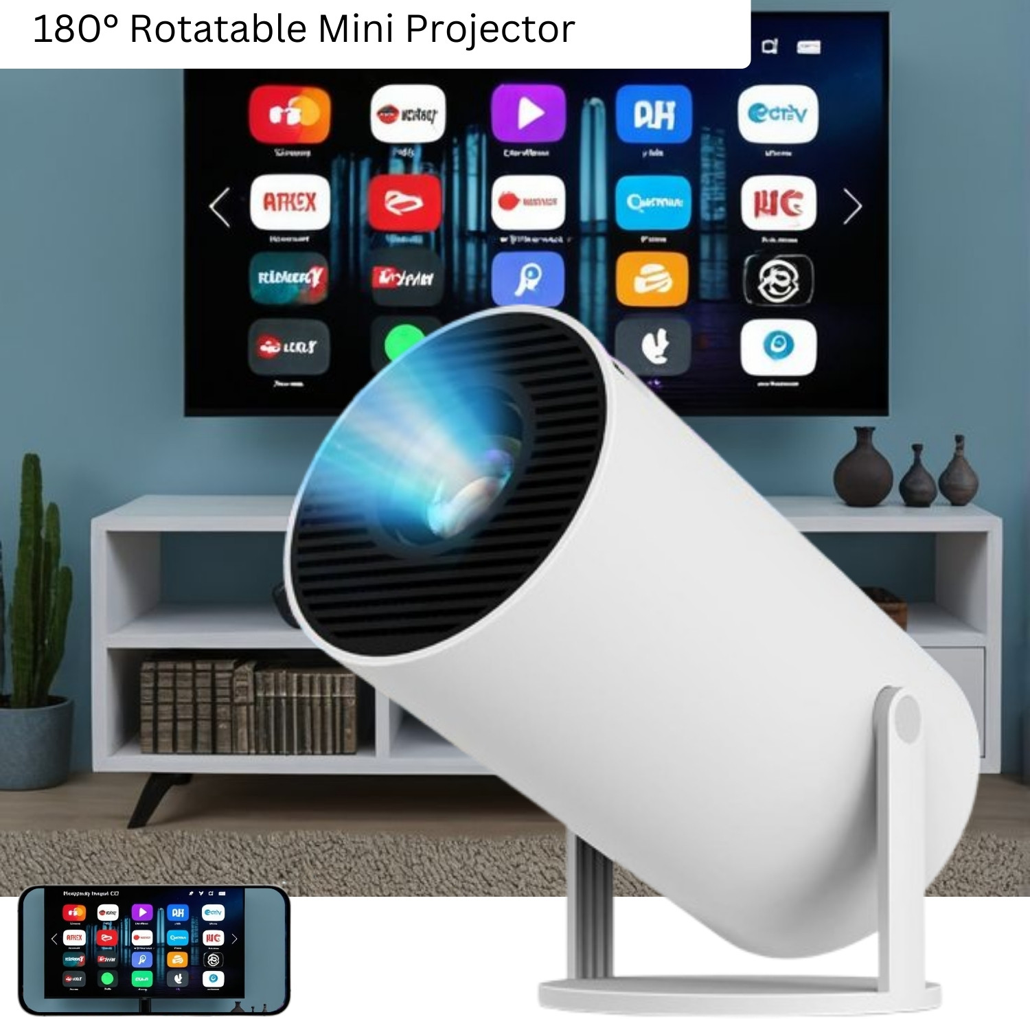 Guggu Smart Projector for Home 4K Support Rotabable Design withApp Netflix,YouTubeW246 (4500 lm / 1 Speaker / Wireless / Remote Controller) Portable Projector image 1