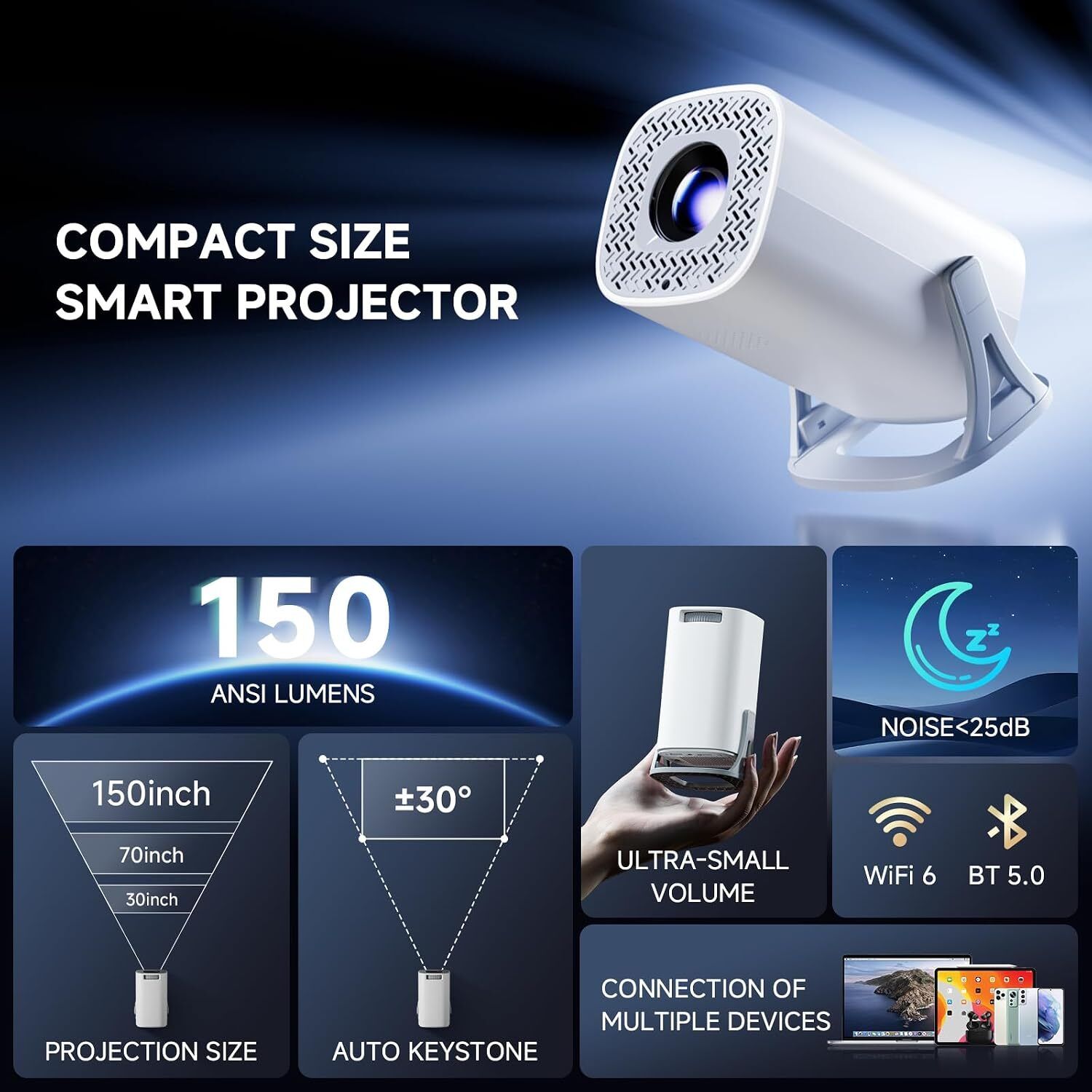 Wifton S40 Wireless Mini Projector with WiFi 6 for Home & Office (6000 lm / 1 Speaker / Wireless / Remote Controller) Portable Projector-image-0