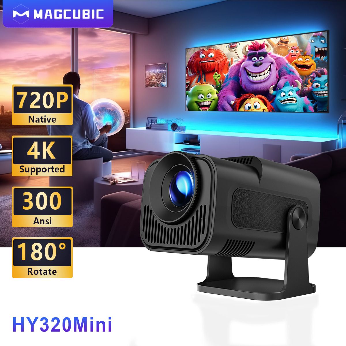 Projevox HY320 Wireless Android Mini Projector WiFi 6 Bluetooth Home Cinema (5000 lm / 1 Speaker / Wireless / Remote Controller) Portable Projector-image-31
