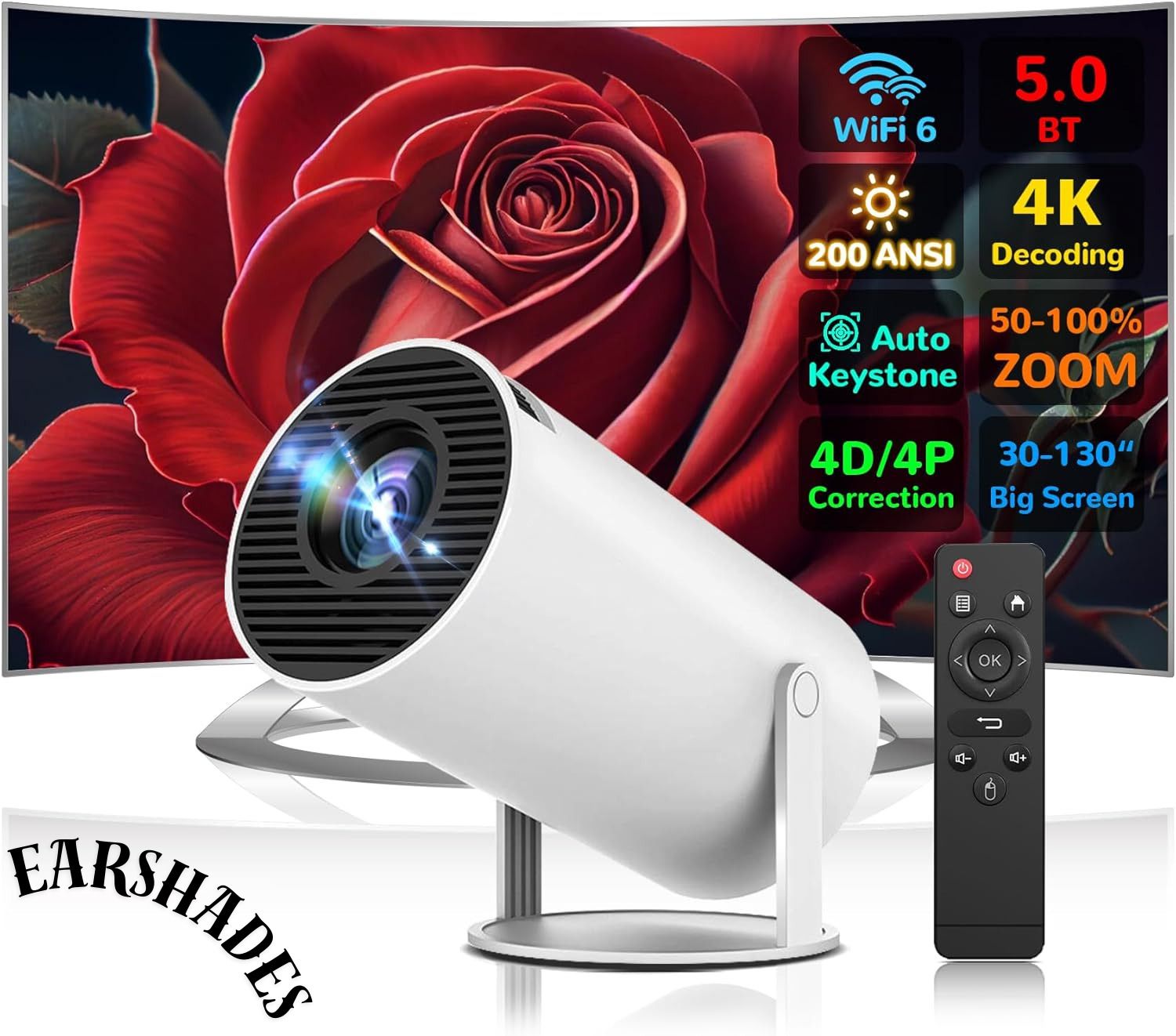 EarShades HY-300 4K Ultra HD Smart Mini Projector with WiFi, Android System E173 (4500 lm / 1 Speaker / Remote Controller) Portable Projector-image-25