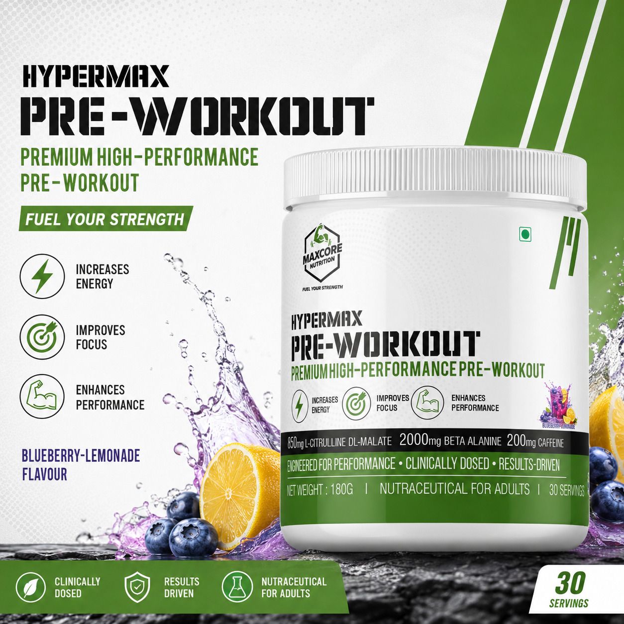 Hypermax Pre-Workout Powder L-Citrulline DL-Malate | Energy, Focus & Performance Pre Workout-image-35