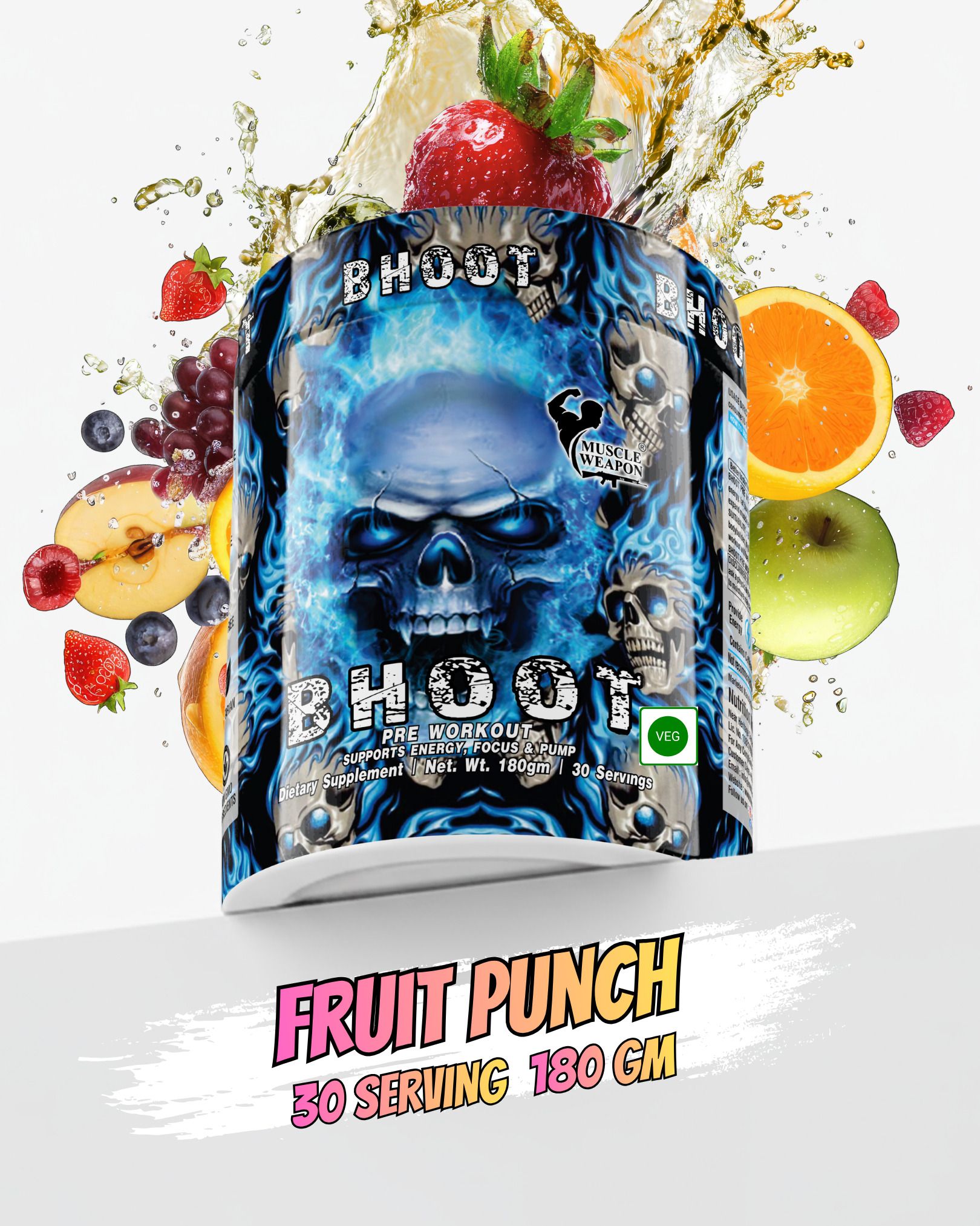 Bhoot Preworkout 180g, 30+ Servings, 6g per scoop (Fruit Punch) Pre Workout-image-6