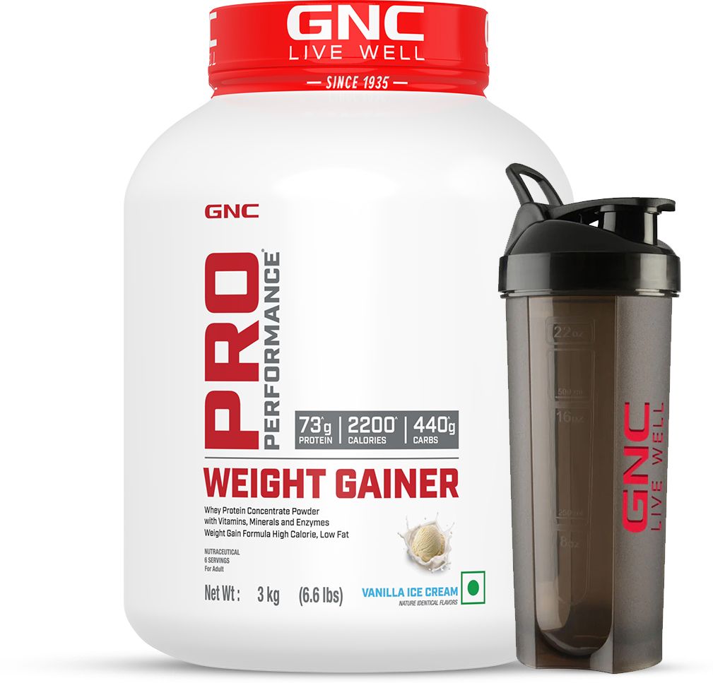 gnc Pro Performance Weight Gainer & Black Shaker | 3 KG | Vanilla Ice Cream Weight Gainers/Mass Gainers-picture-12