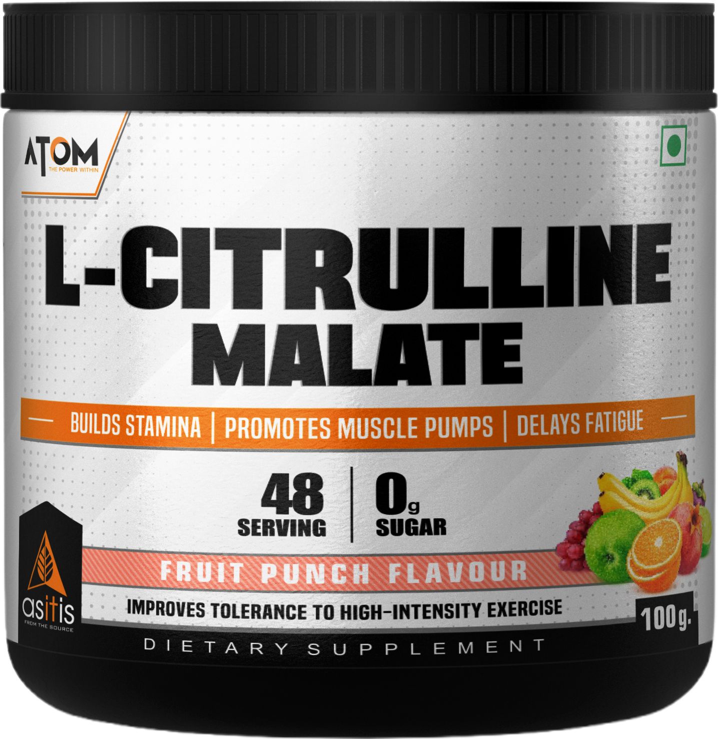 ATOM L Citrulline Malate 2:1 - 100gms | 48 servings | Fruit Punch Flavour EAA (Essential Amino Acids)-image-49