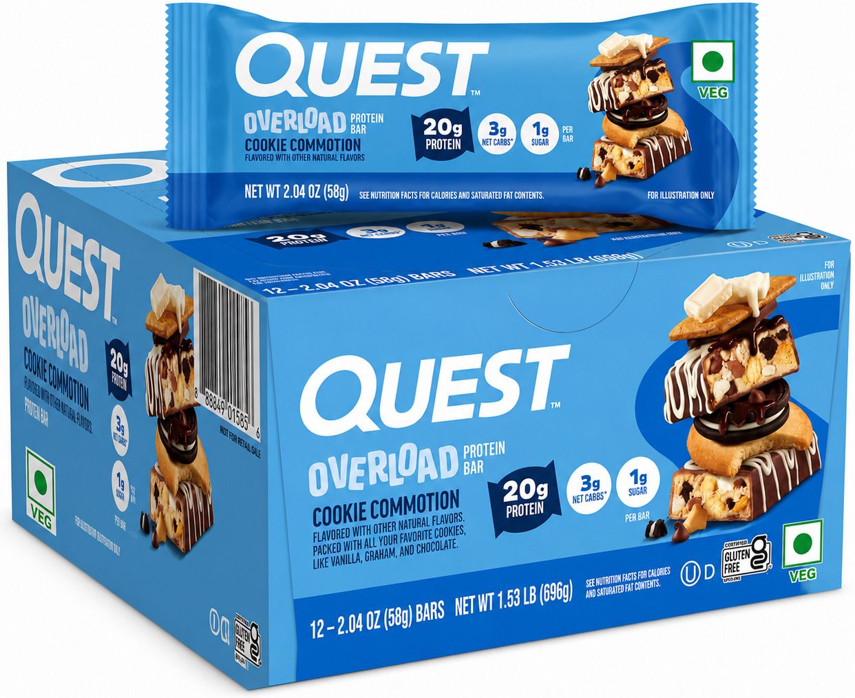 quest Nutrition Overload Cookie Commotion Favourite Cookies (58g x 12) Protein Bars-picture-37