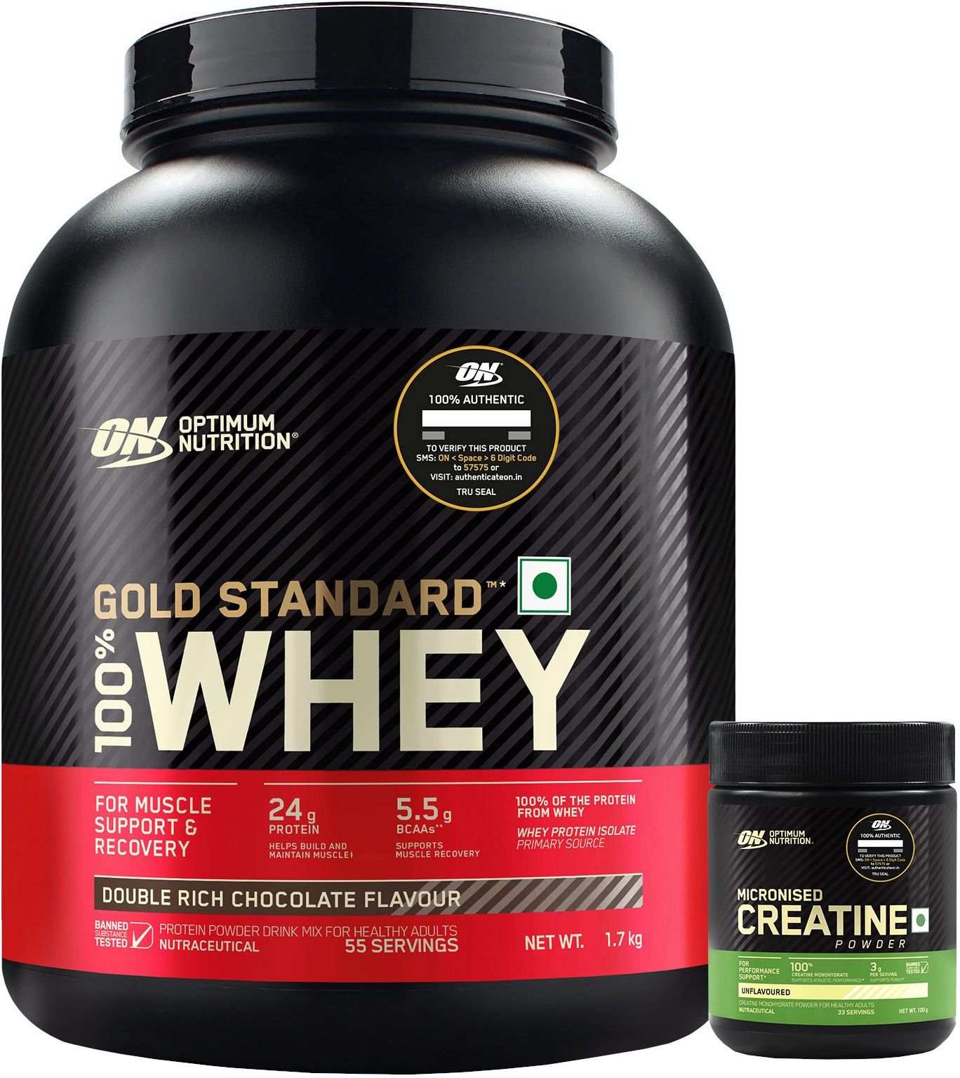 Gold standard 100% Powder1.7 Kg +ON Micronized Creatine(100g, Unflavored) Whey Protein