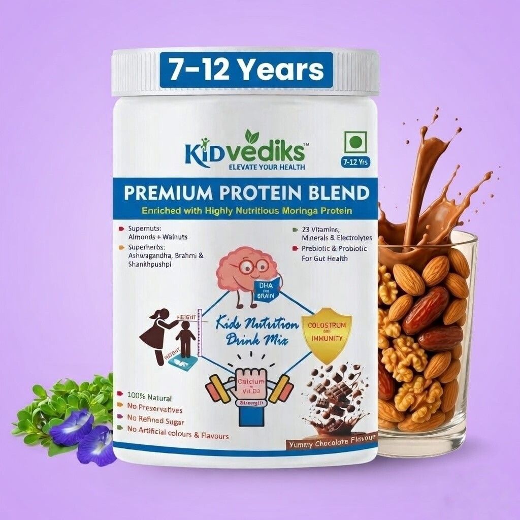 kidvediks(elevate your health) Kidvediks Premium Protein Blend Kids Nutrition Drink Mix Chocolate 7-12 Years Plant-Based Protein-picture-15