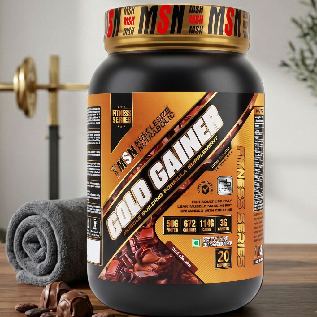 Gold Gainer Lean Muscle Builder 1kg - With Digestive Enzymes & Amino Acids Weight Gainers/Mass Gainers-image-1