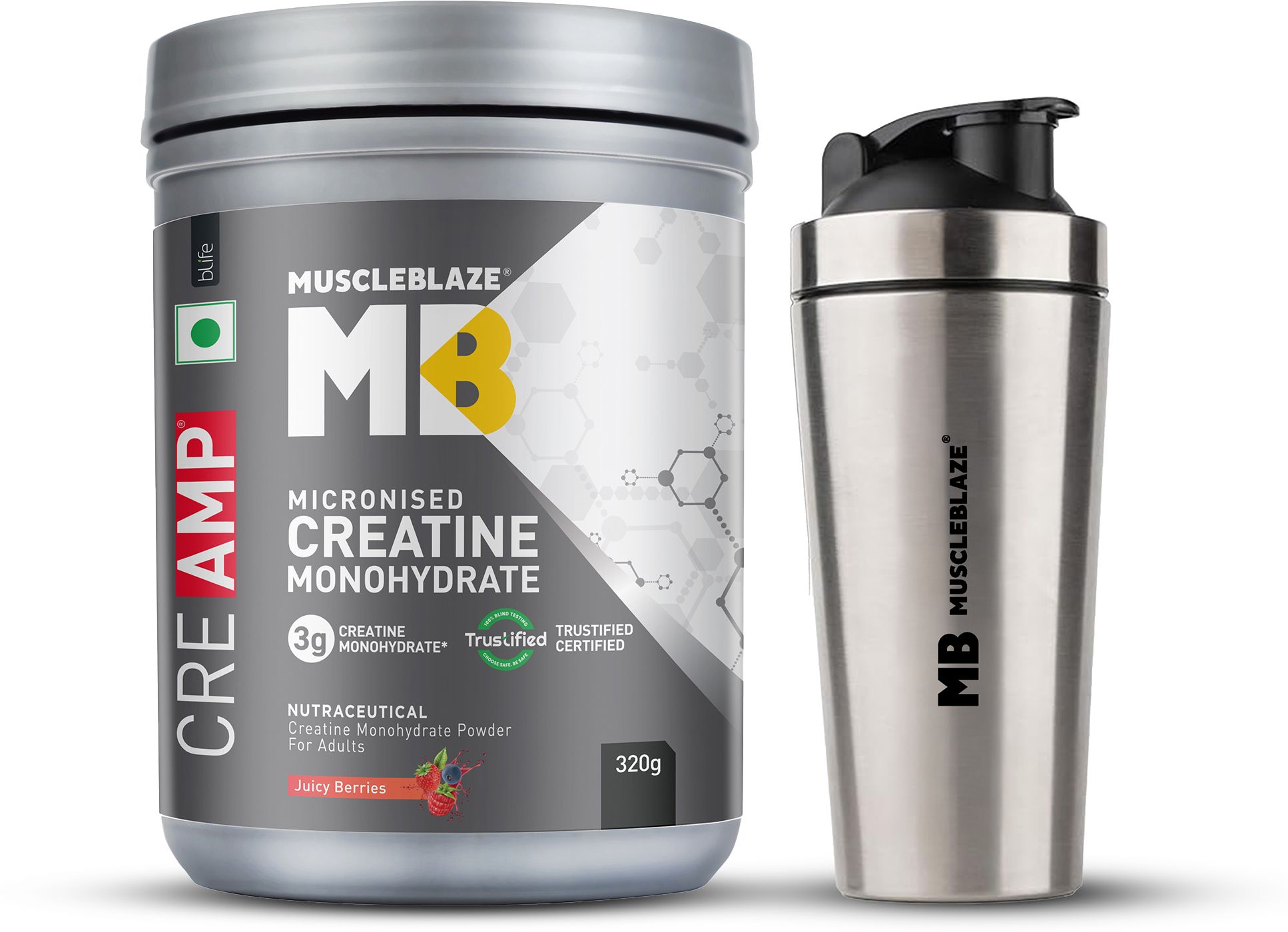 muscleblaze Micronised Creatine Monohydrate CreAMP, Trustified Certified & Gym Steel Shaker Creatine-picture-32