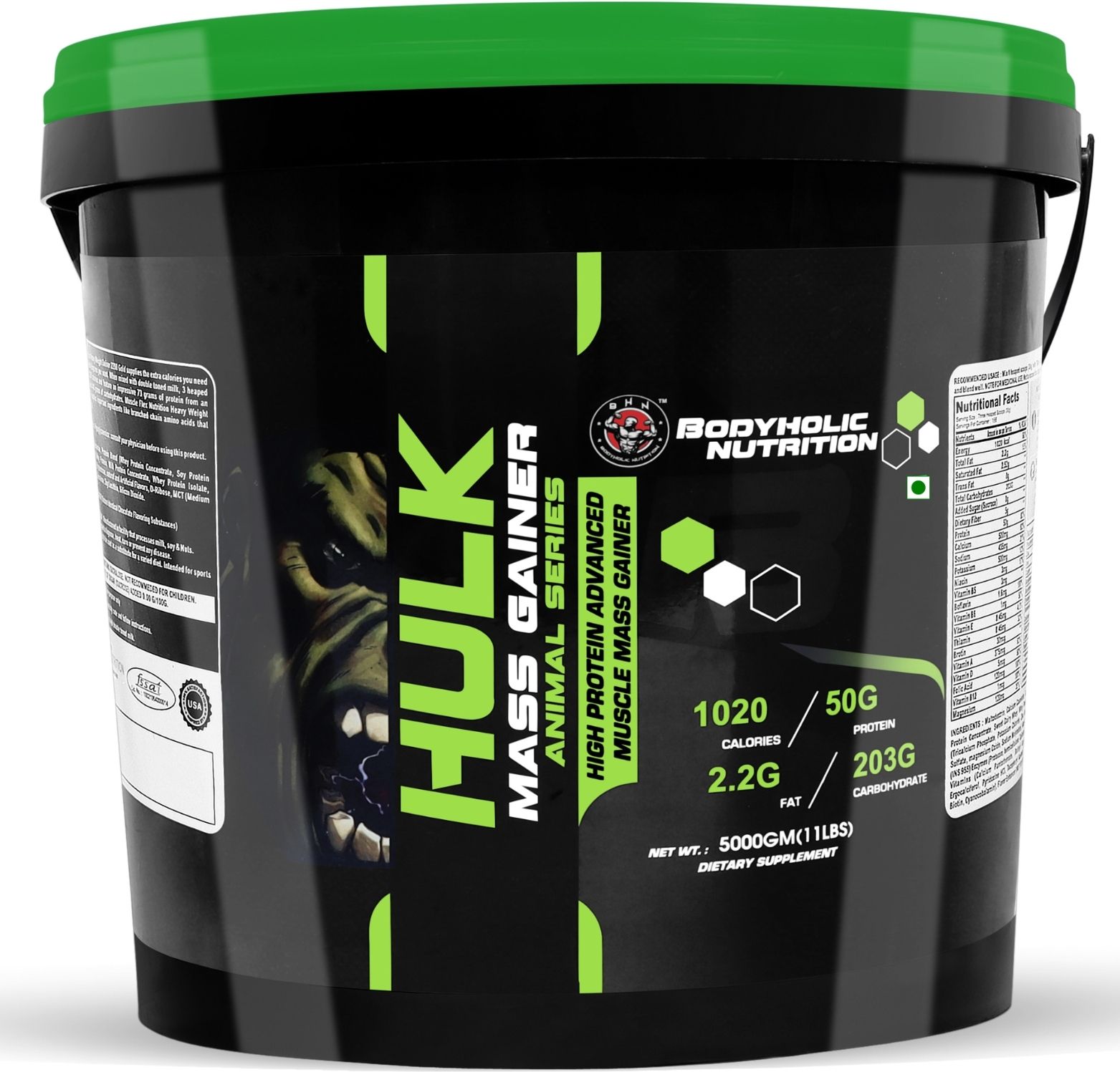 bodyholic Nutrition Hulk Mass Gainer High Protein Calories Advance Muscle Mass Gain-10lbs Weight Gainers/Mass Gainers-picture-14
