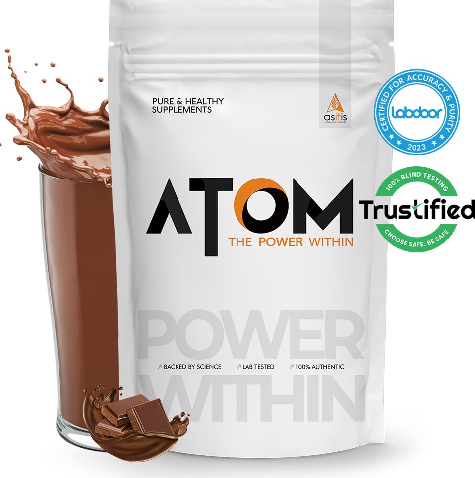 ATOM Whey Protein 250gms 27g protein Isolate & Concentrate Double Rich Chocolate Whey Protein-image-11