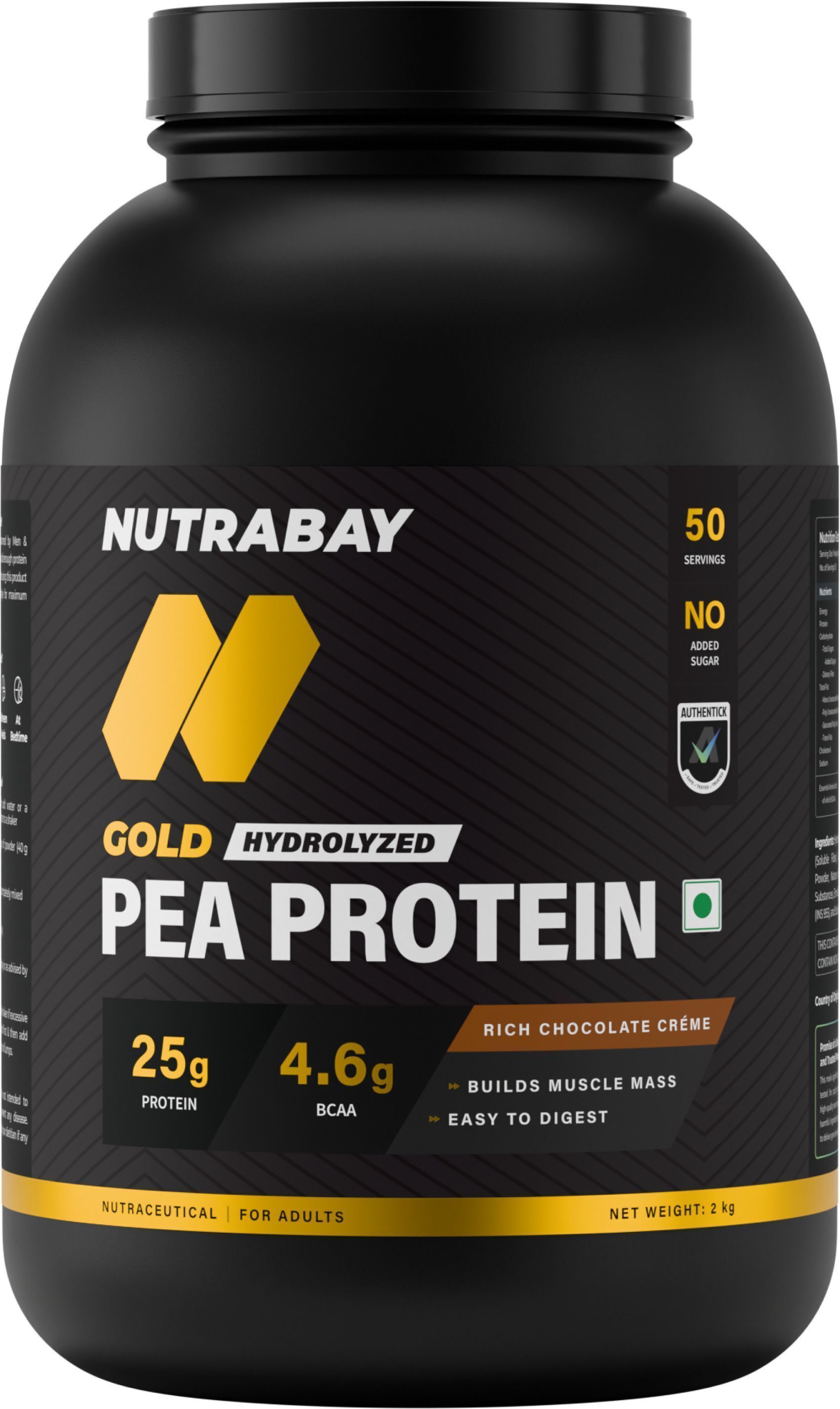 Gold Pea Protein Powder | 25g Pea Protein, 4.6g BCAA, 6g Soluble Fiber Plant-Based Protein-image-38