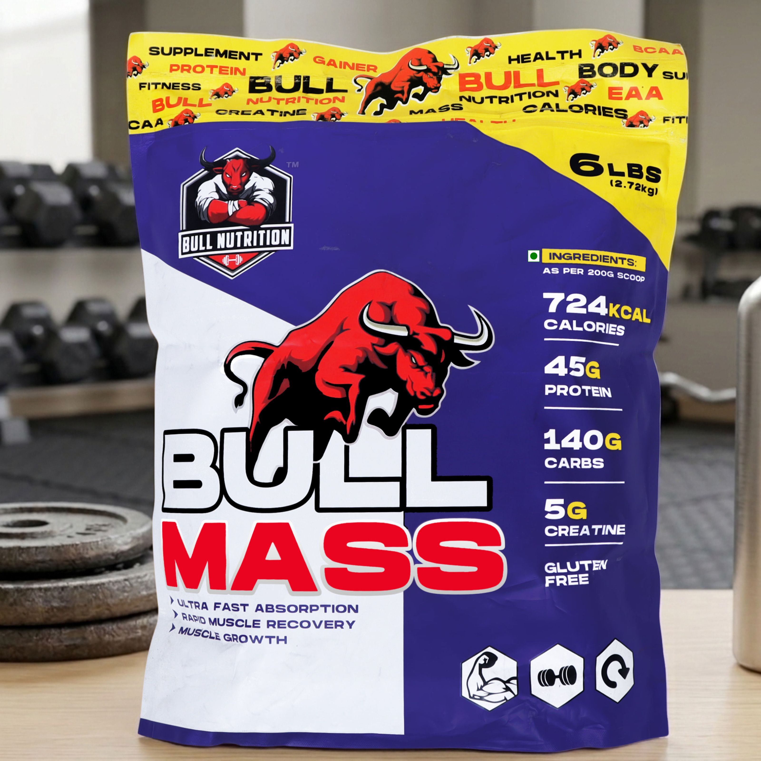 bull nutrition Bull Mass Weight Gainer 2.7kg High Calorie Mass Gainer 45g Protein Gym Weight Gainers/Mass Gainers-picture-17